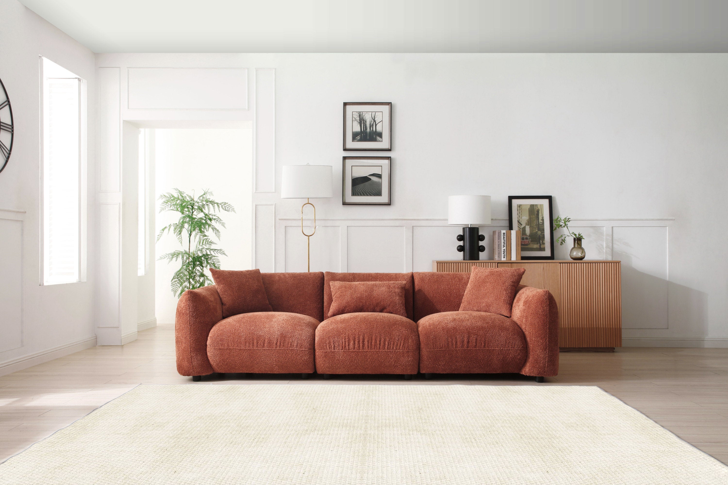 Mid Century Modern Couch 3-Seater Sofa for Livingroom, Orange