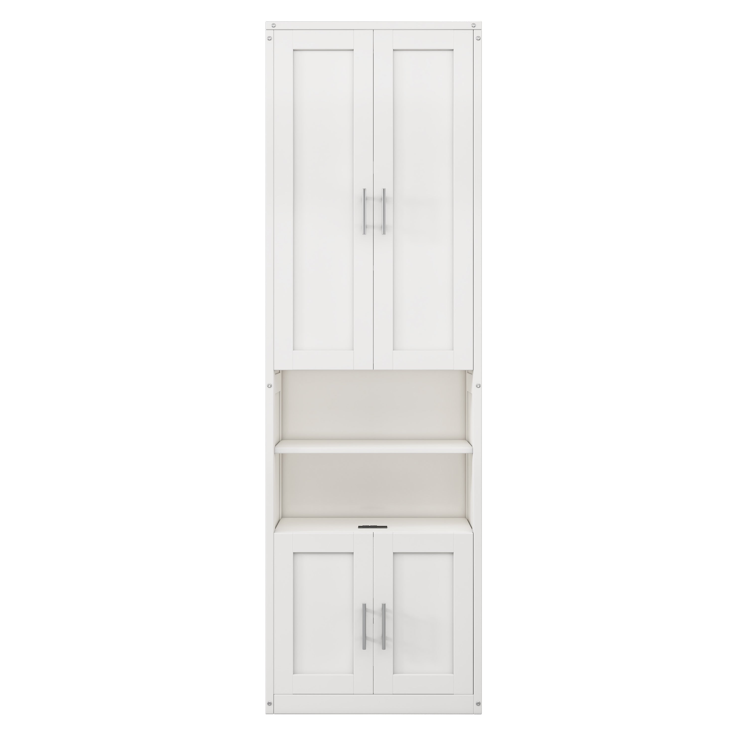 Full Size Murphy Bed with 1 Side Cabinet Storage Shelf, 61.5-inch Cabinet Bed Folding Wall Bed with Desk Combo Perfect for Guest Room,Study, Office,White(old sku:BS300194AAC)