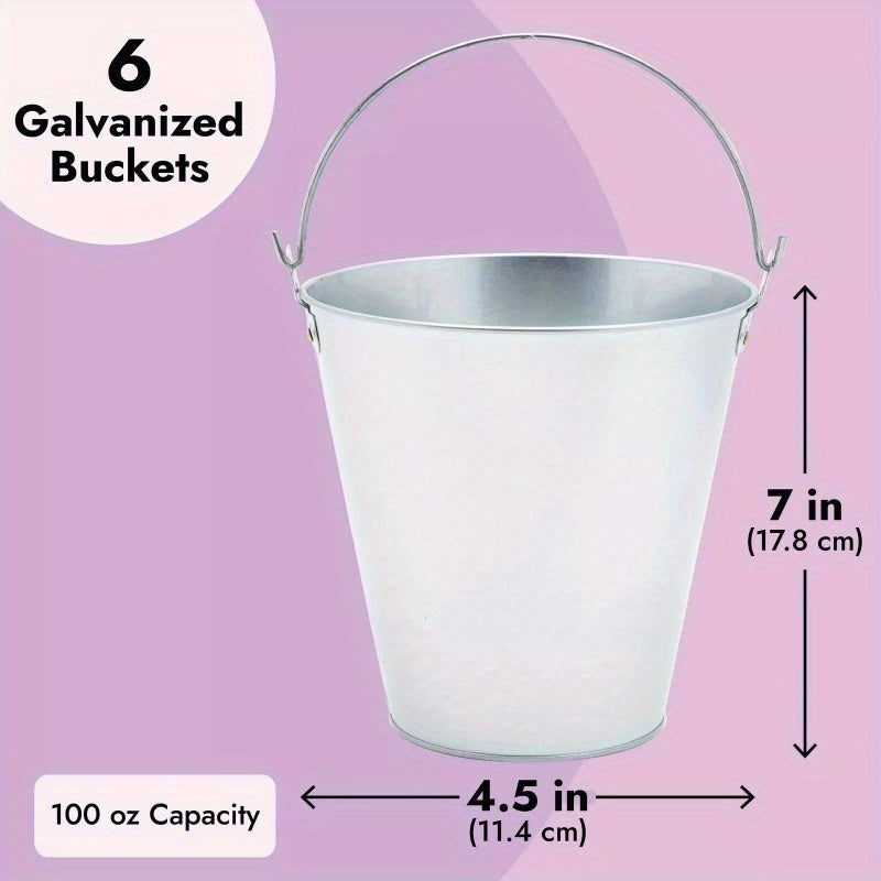 6 Pcs Large Galvanized Bucket in 7-inch 100 oz Metal Ice Bucket for Champagne, Beer, Soft Drinks in any Occasion