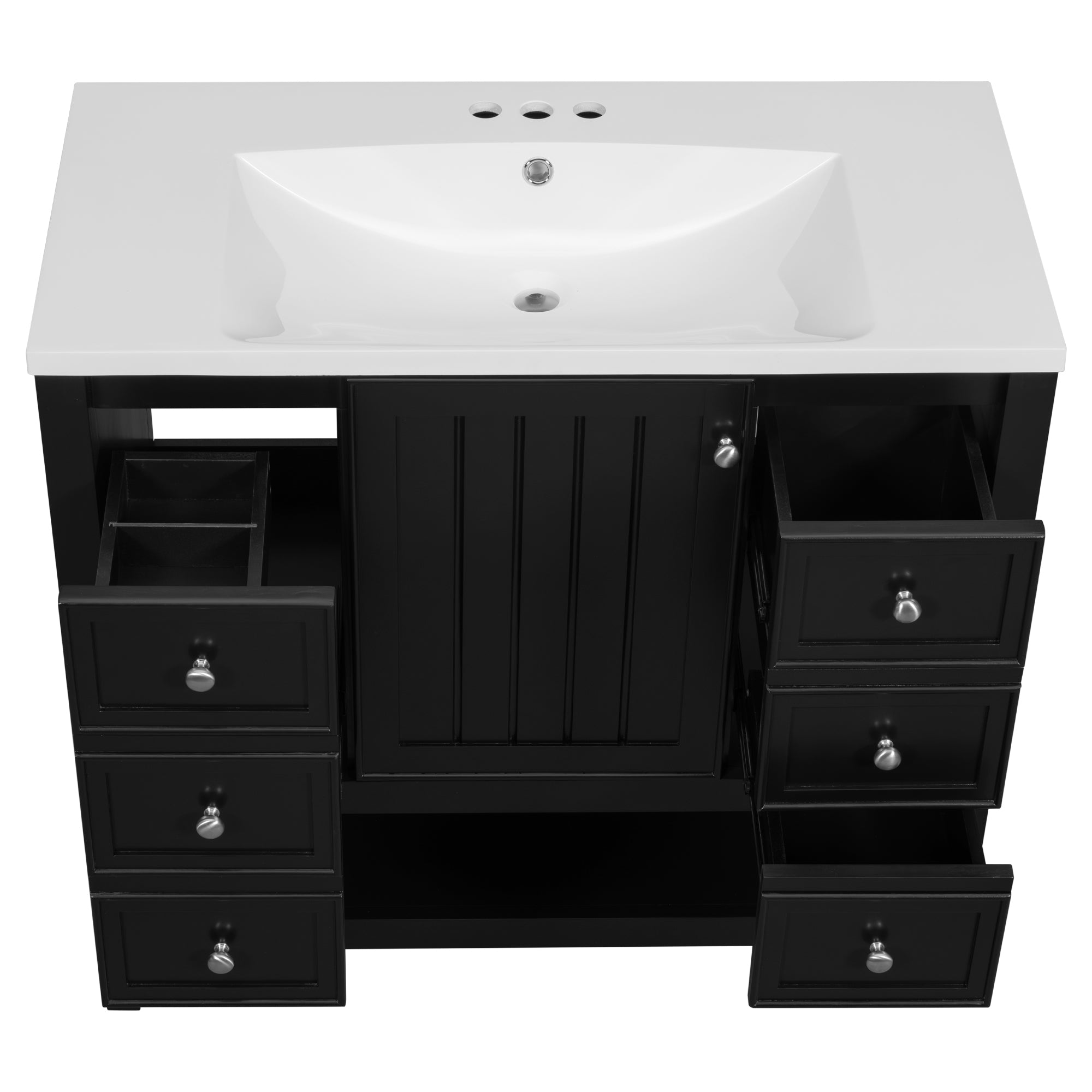 36" Bathroom Vanity with Sink Combo, One Cabinet and Three Drawers, Solid Wood and MDF Board, Black (Old Sku:SY999505AAB)