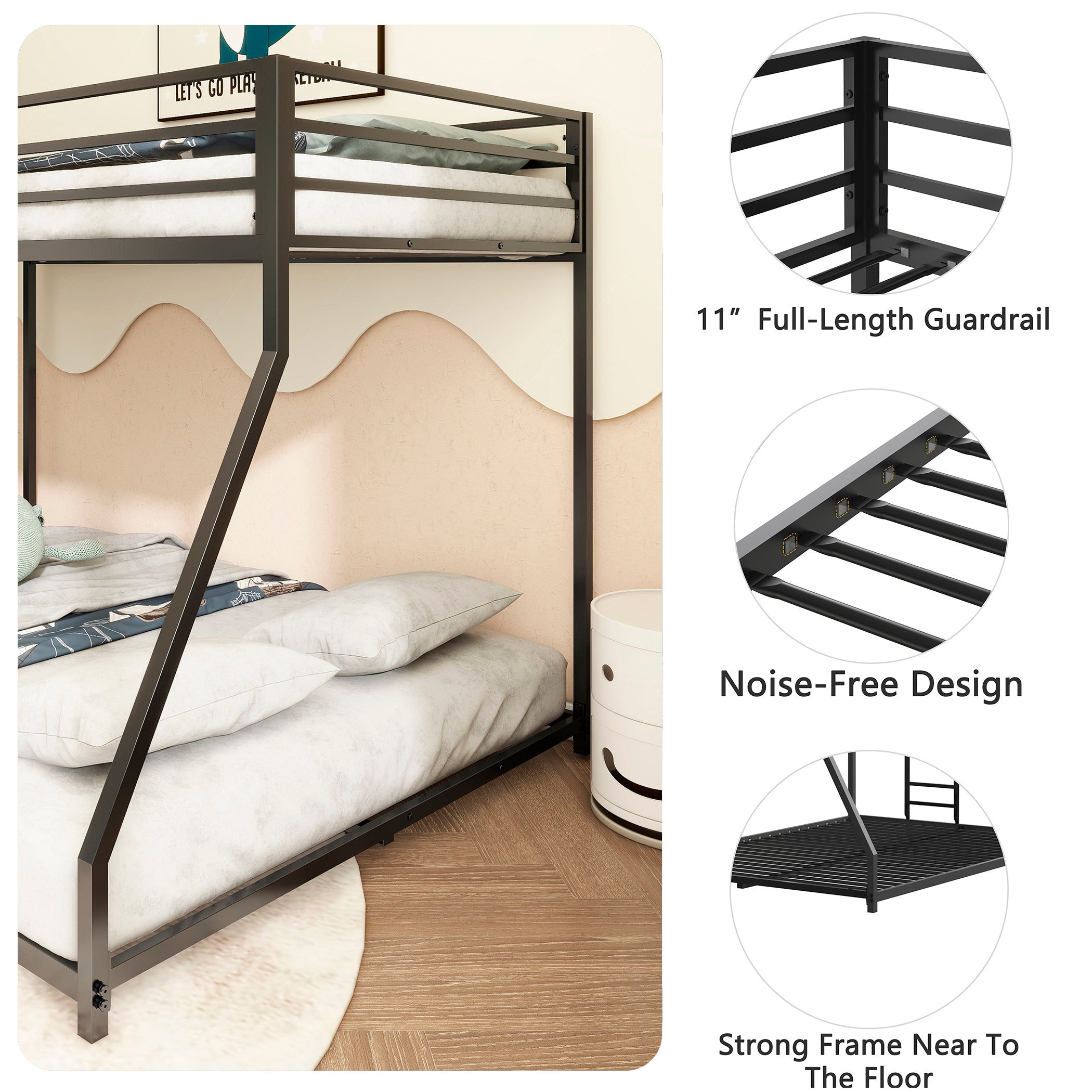 Same as original B083124171 Adam Sturdy Twin over Full Metal Bunk Black for Kids and Adult, Low Profile and Easy Climbing with Stable Ladder