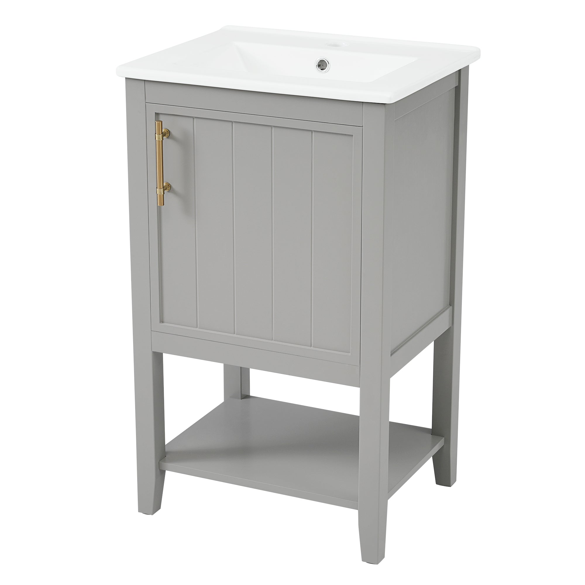 20" Bathroom Vanity with Sink, Bathroom Cabinet with Soft Closing Door, Storage Rack and Open Shelf, Grey