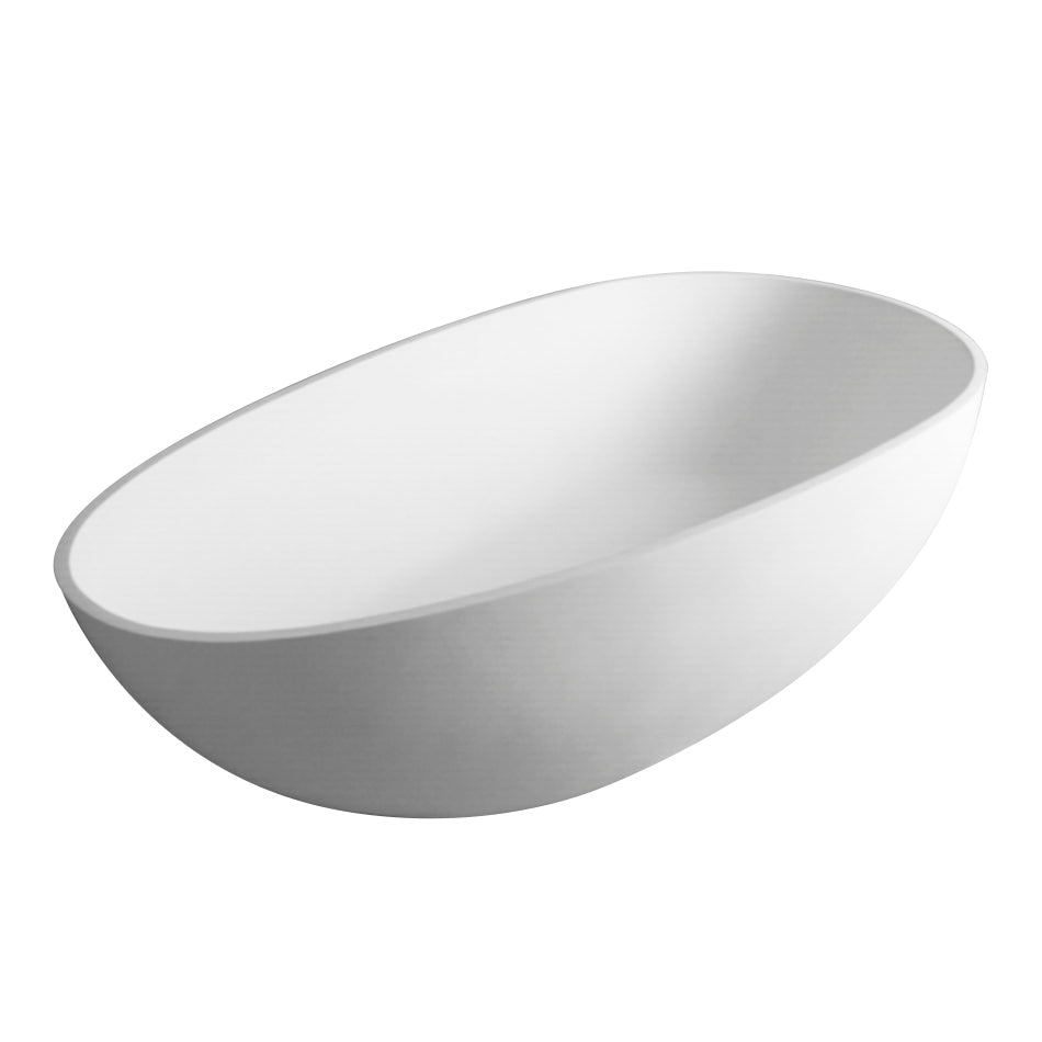 67"L x 33.5"W x 20"H Solid Surface Freestanding Oval Soaking Bathtub in Matte White with Drain