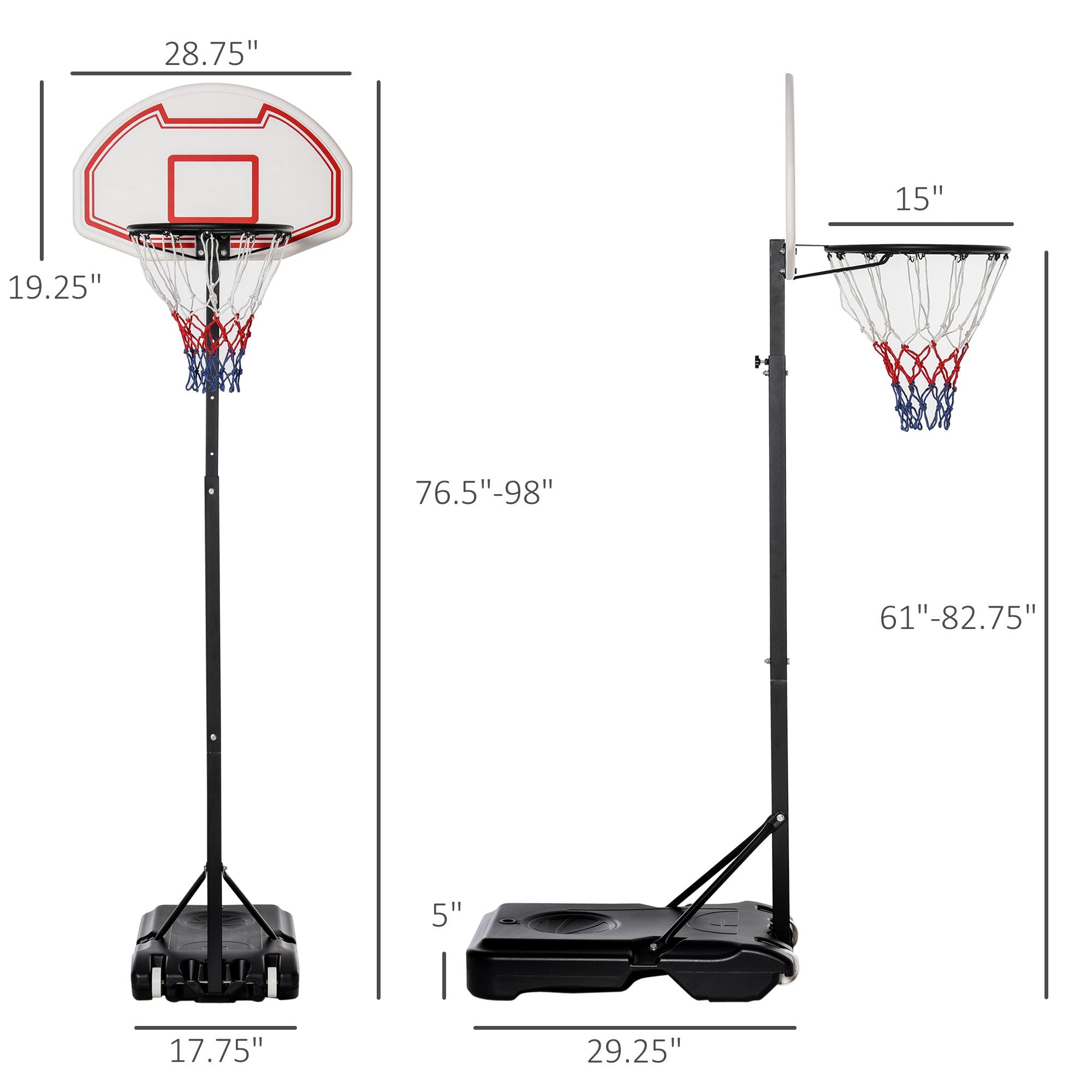 Soozier Portable Basketball Hoop Stand, 5.1-6.9ft Height-Adjustable Basketball System with 29'' Backboard and Wheels for Indoor and Outdoor Use, White