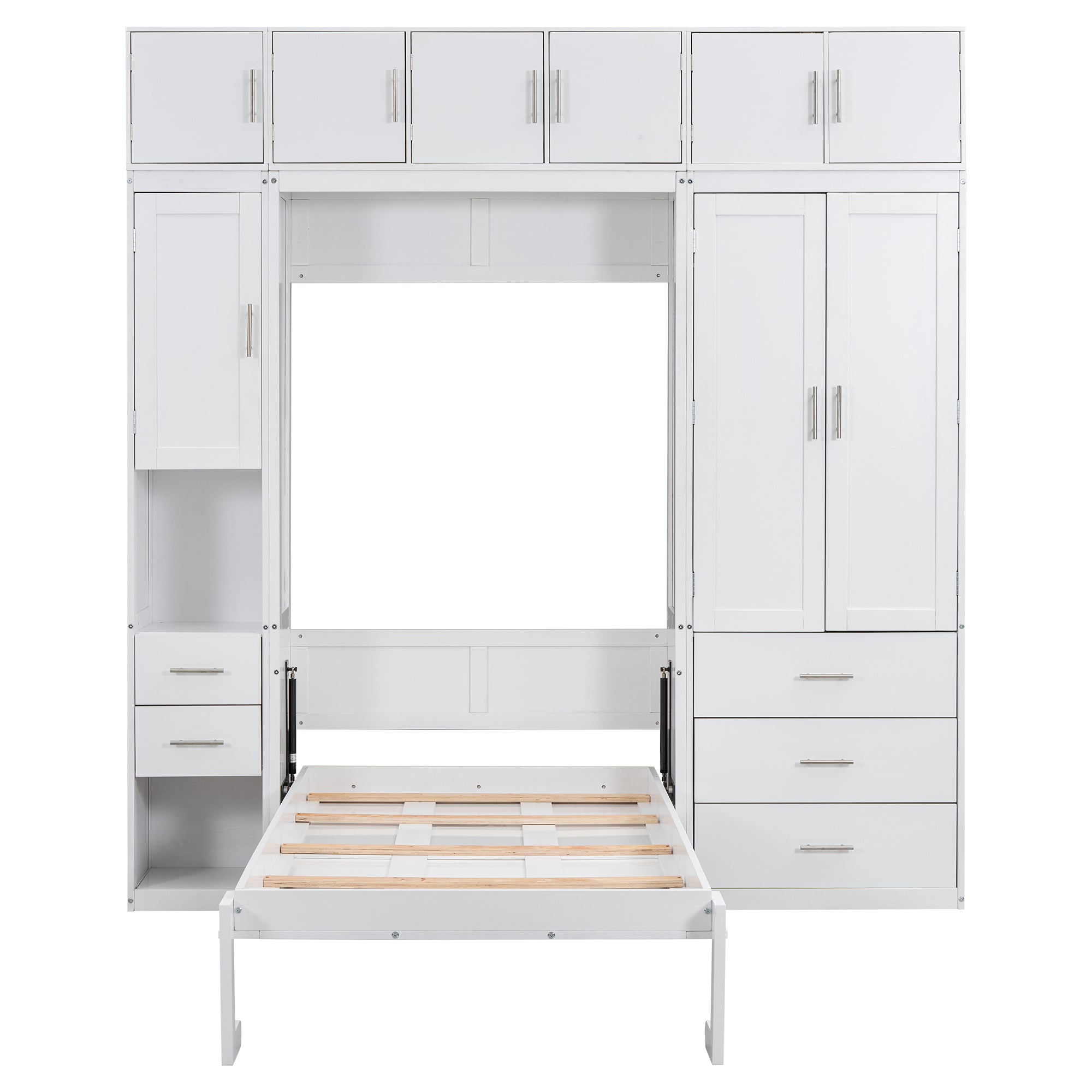 Twin Size Murphy Bed with Lockers and Wardrobes, With installation video, White