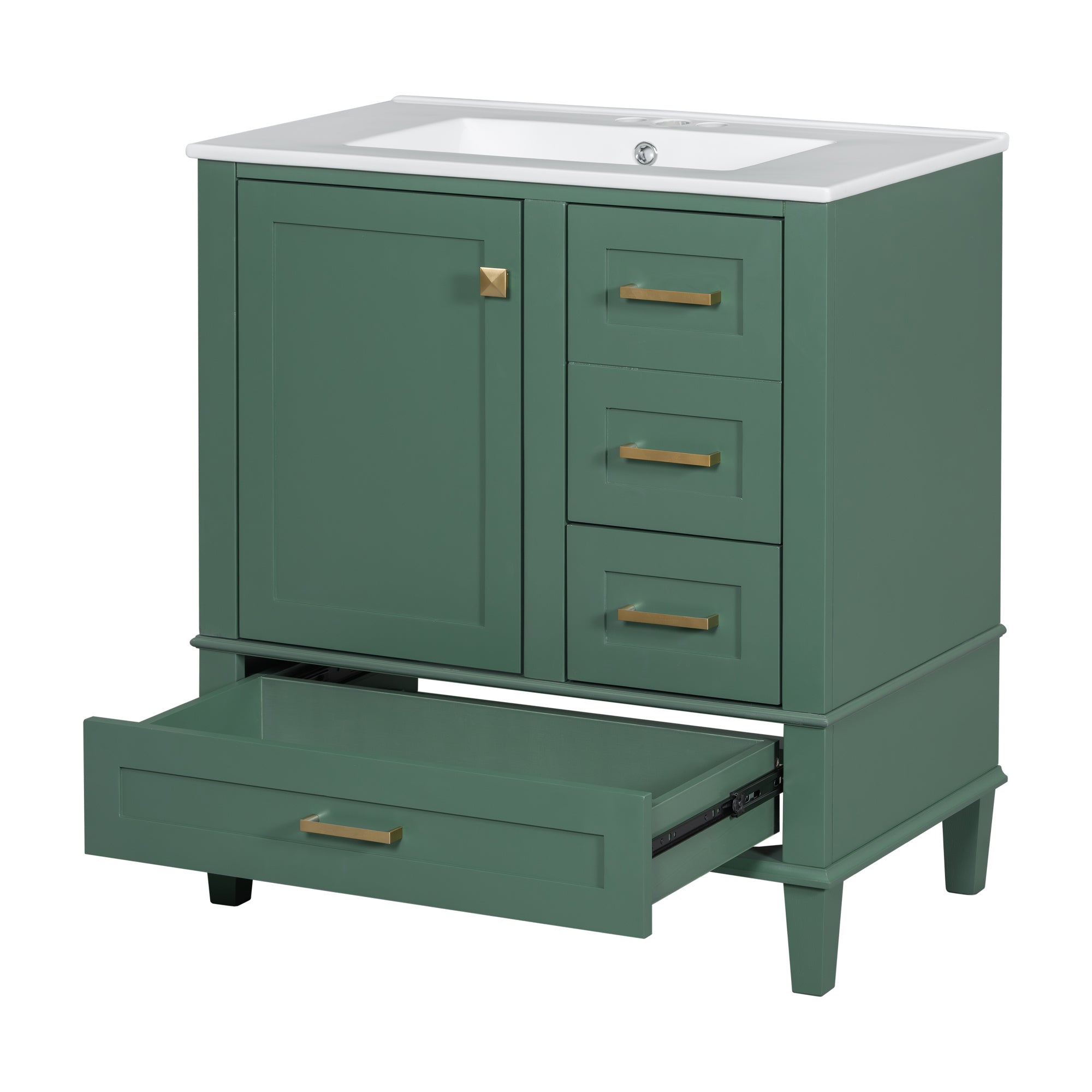 30" Bathroom Vanity in Green, Modern Bathroom Cabinet with Sink Combo Set, Bathroom Storage Cabinet with a Soft Closing Door and 3 Drawers, Solid Wood Frame