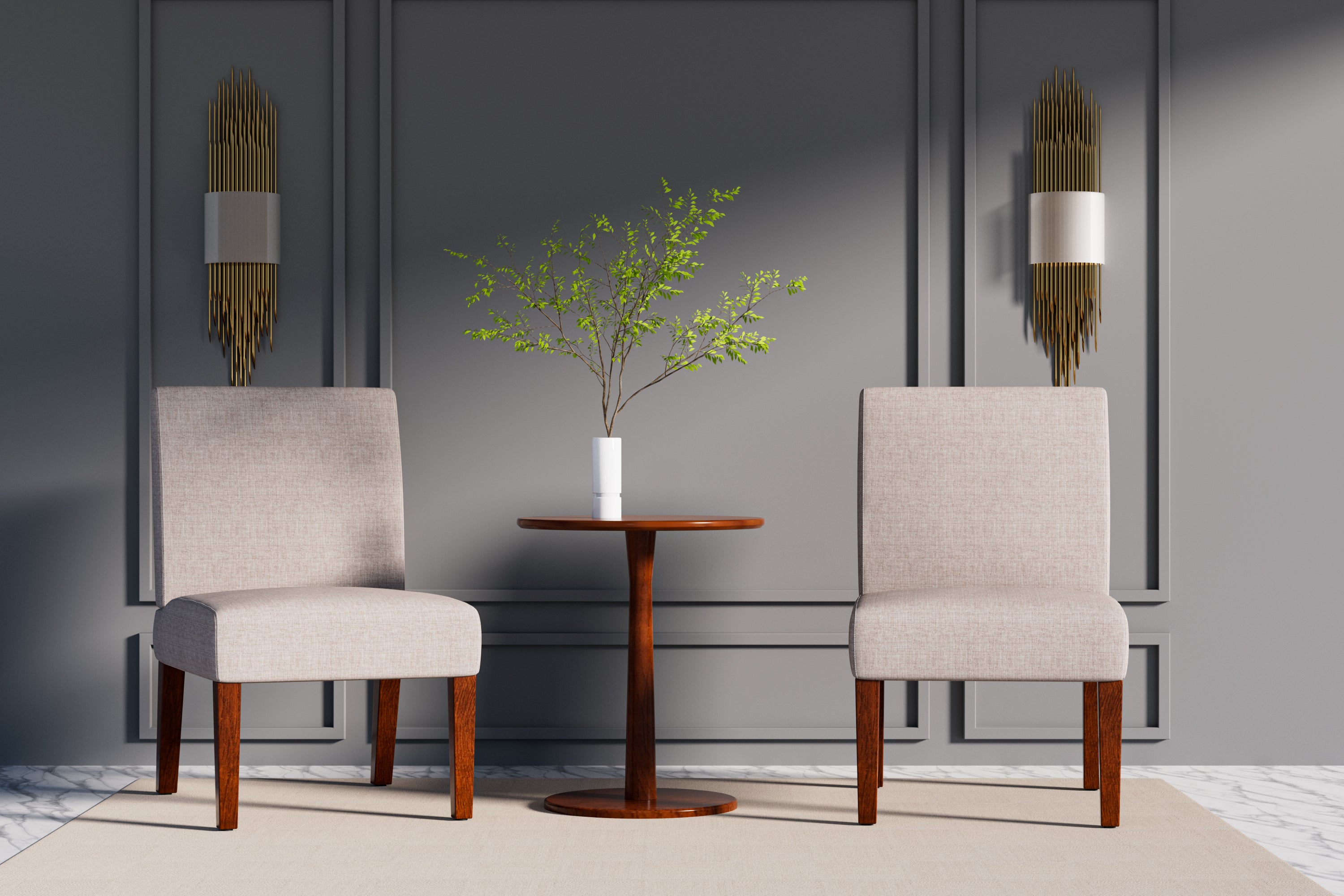 Fabric Accent Chair Set of 2 with Round Wood Table, Decorative Slipper Chair Vanity Chair for Bedroom Home Office, Corner Side Chair [Video]