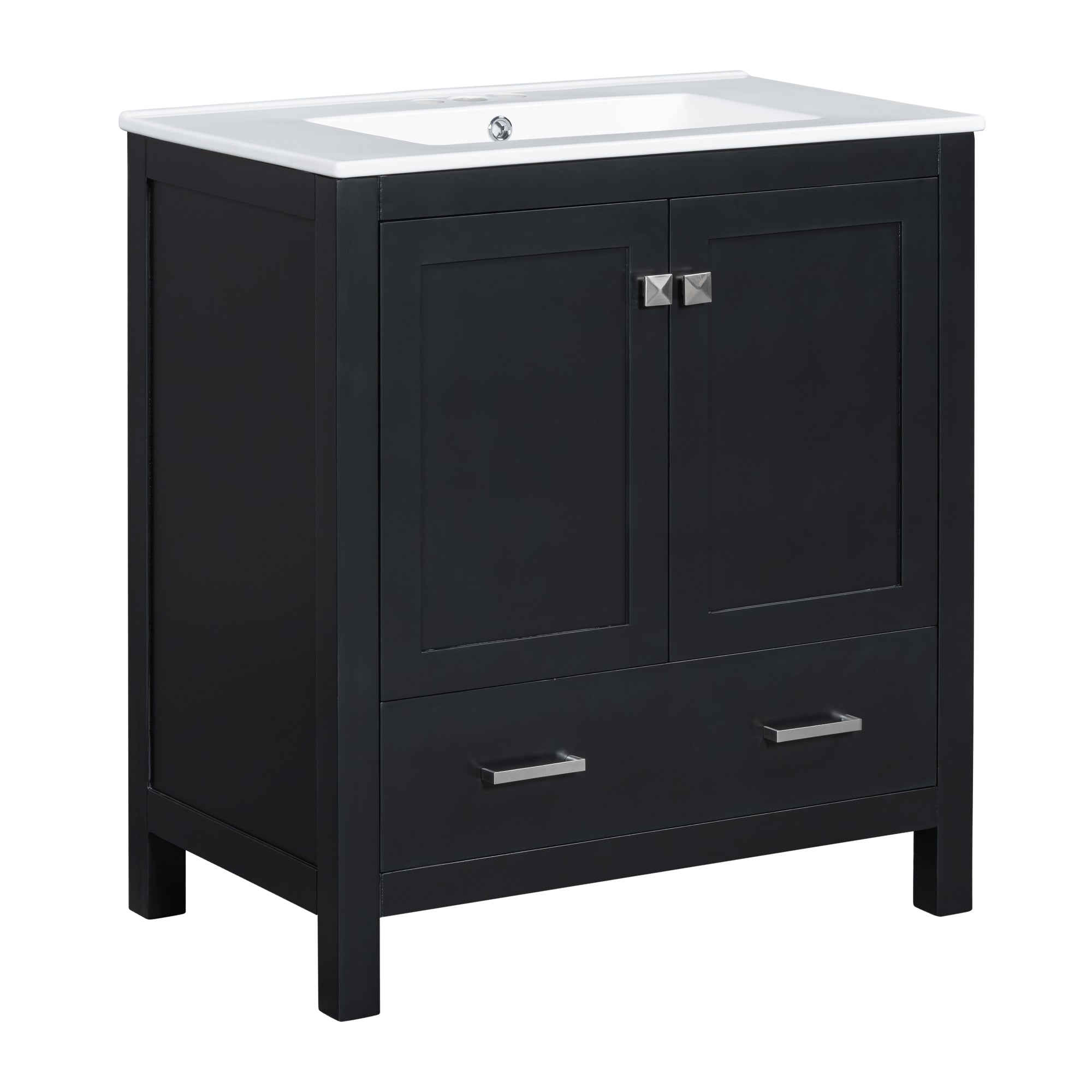 30" Black Bathroom Vanity with Single Sink, Combo Cabinet Undermount Sink, Bathroom Storage Cabinet with 2 Doors and a Drawer, Soft Closing, Multifunctional Storage, Solid Wood Frame