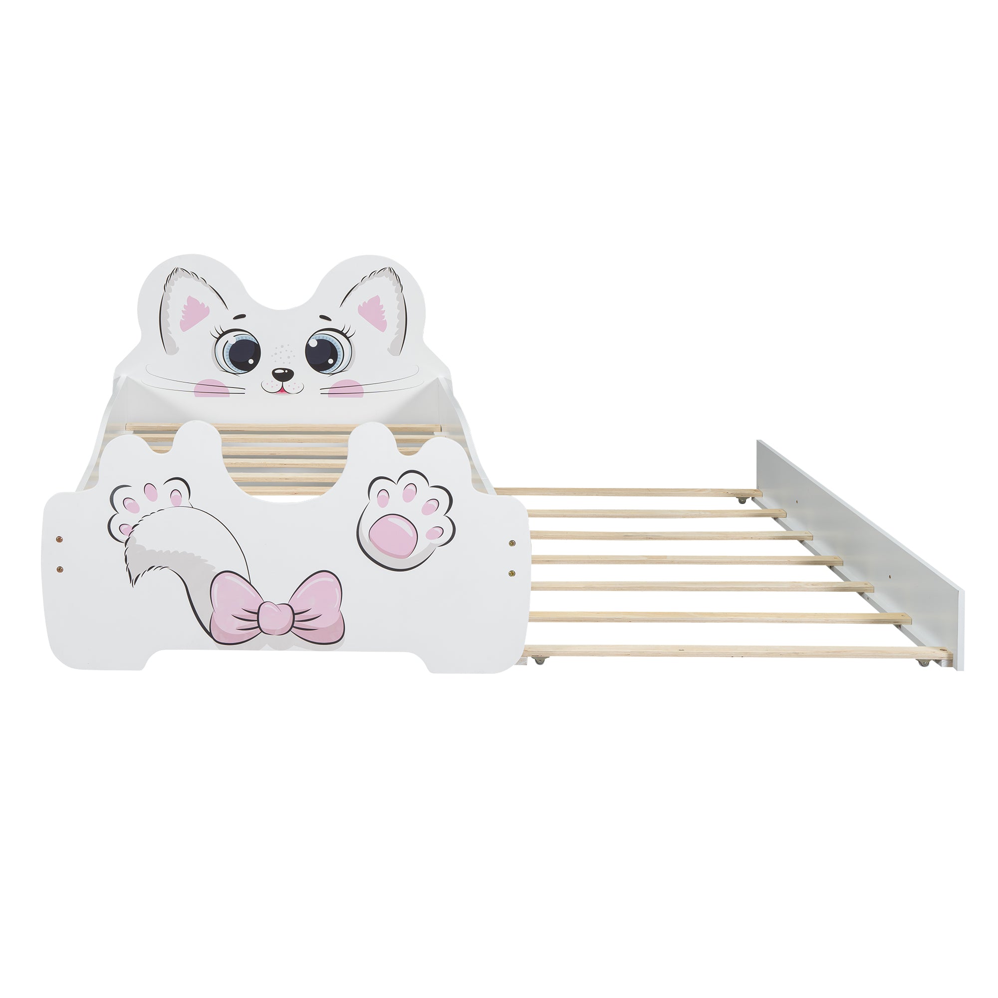 Cartoon Twin Size Platform Bed with Trundle, White