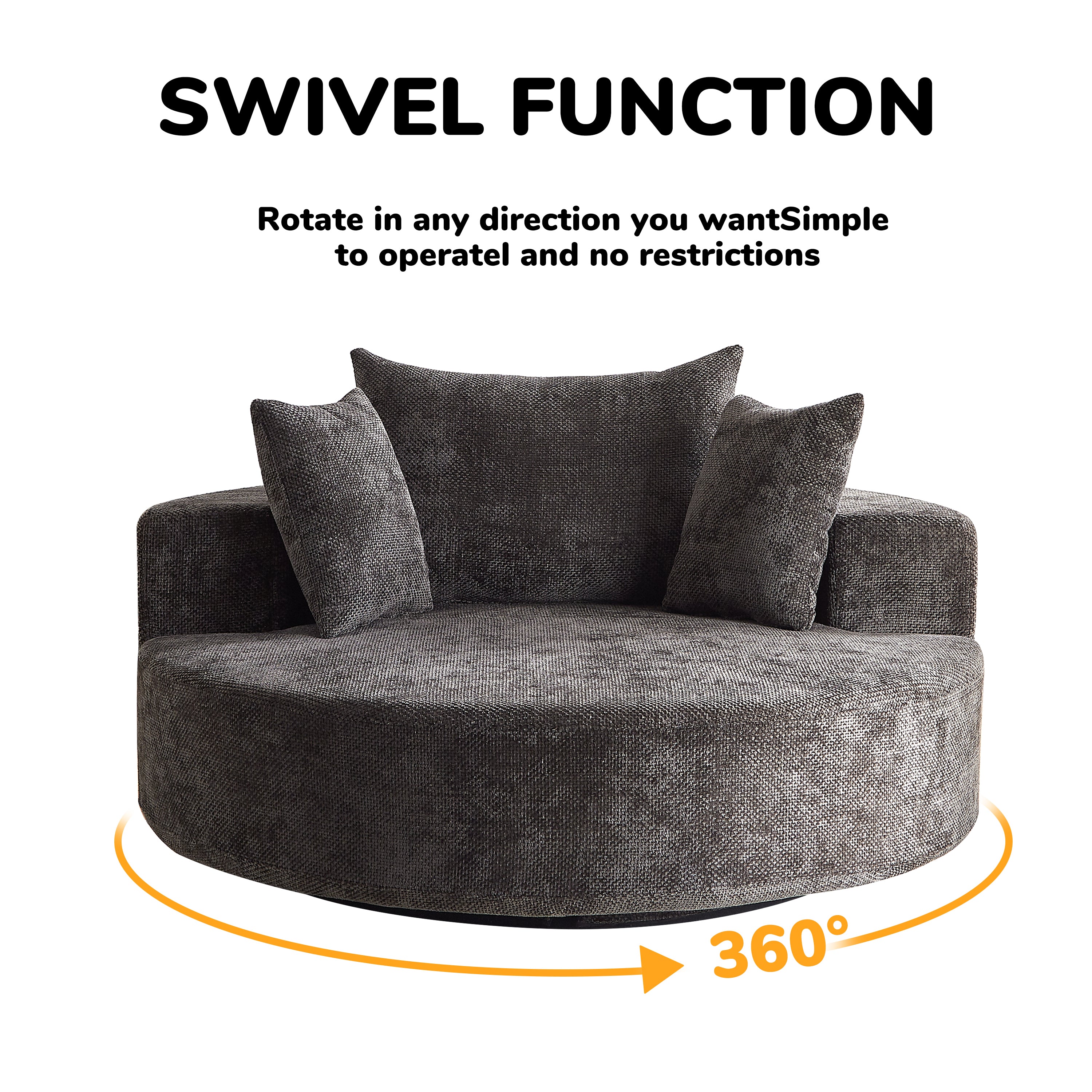 55''L Chenille Foam Single Swivel Chair, Fluffy Modern Sleeper, 360 Degree Swivel Chair for Living Room, Bedroom, Lounge and Projection Room