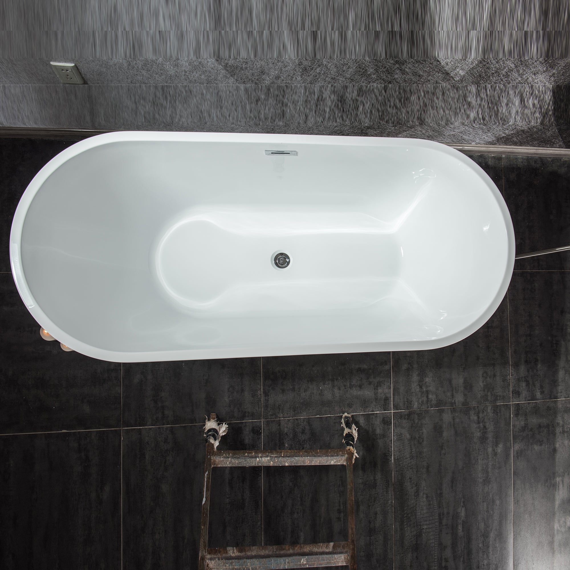 67'' Acrylic Freestanding White Soaking  Bathtub With Classic Oval Shape, Chrome Drain, Slotted Overflow, CUPC Certified, Glossy White 24A09-67