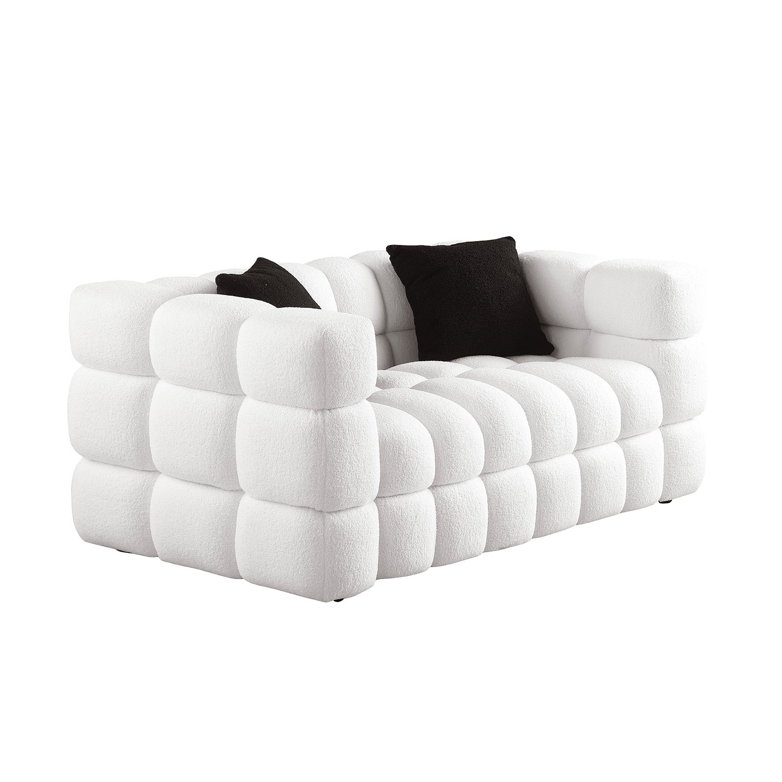 62.2length ,35.83" deepth ,human body structure for USA people,  marshmallow sofa,boucle sofa ,White color, 2  seater