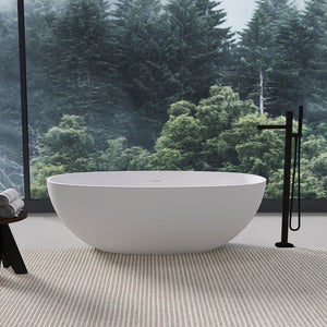 Freestanding solid surface soaking bathtub 65.2 inch white front view