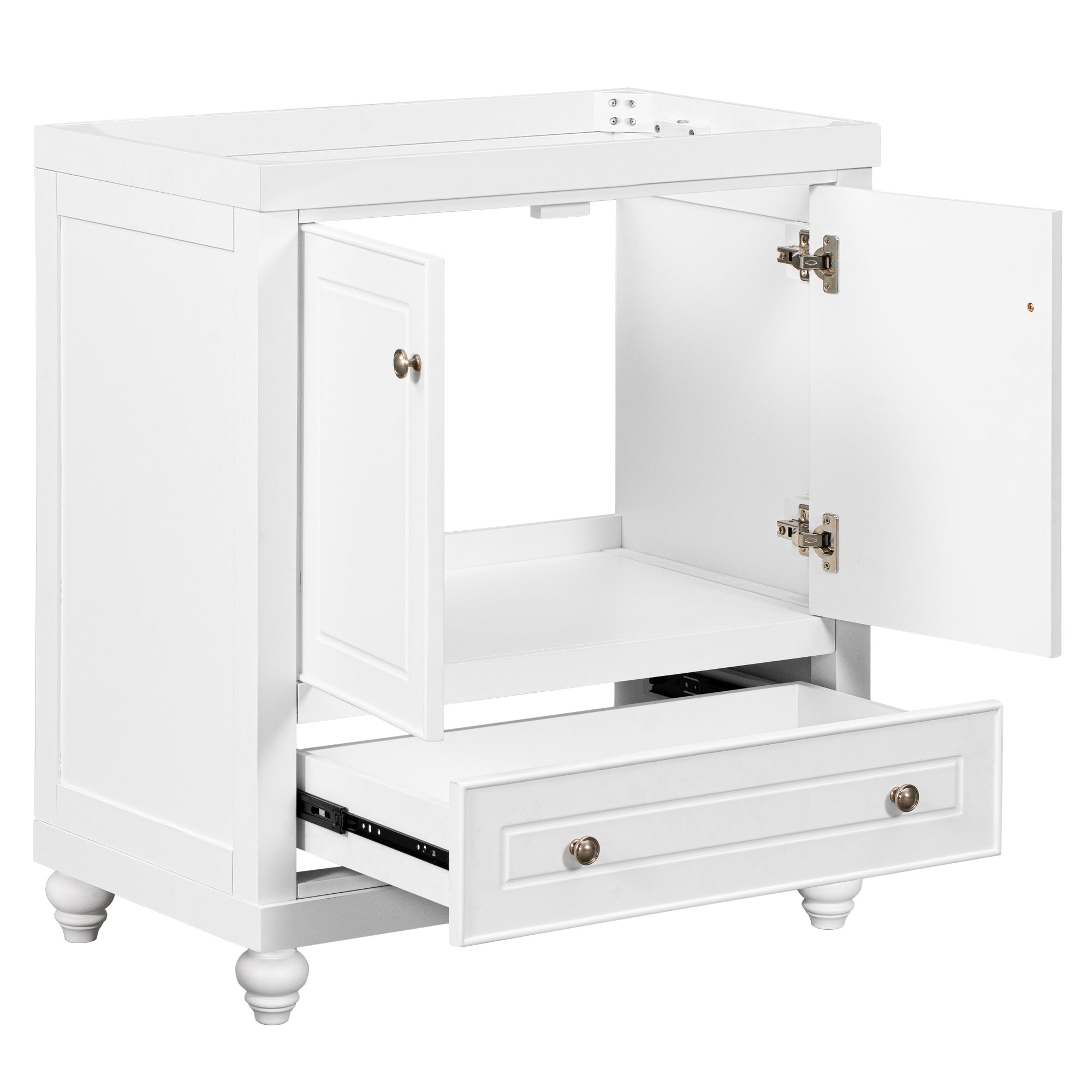 30" Bathroom Vanity without Sink, Base Only, Cabinet with Doors and Drawer, Solid Frame and MDF Board, White