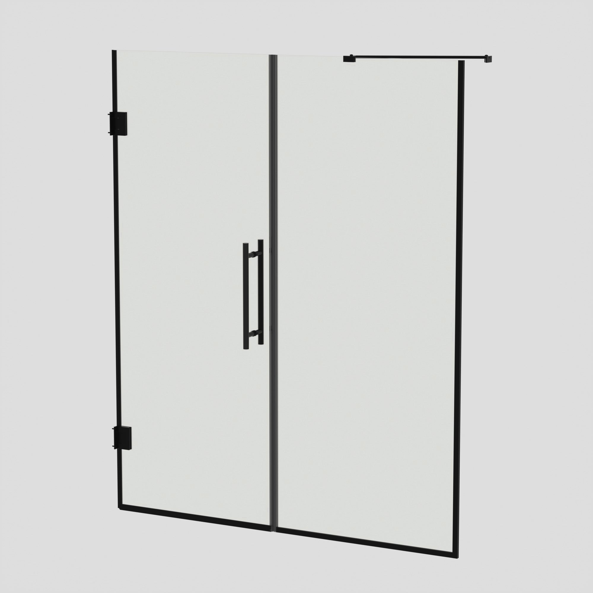 58-58"W x 71"H Semi-Frameless Double Hinges Shower Door in Matte Black,Tempered Glass,Reversible Installation