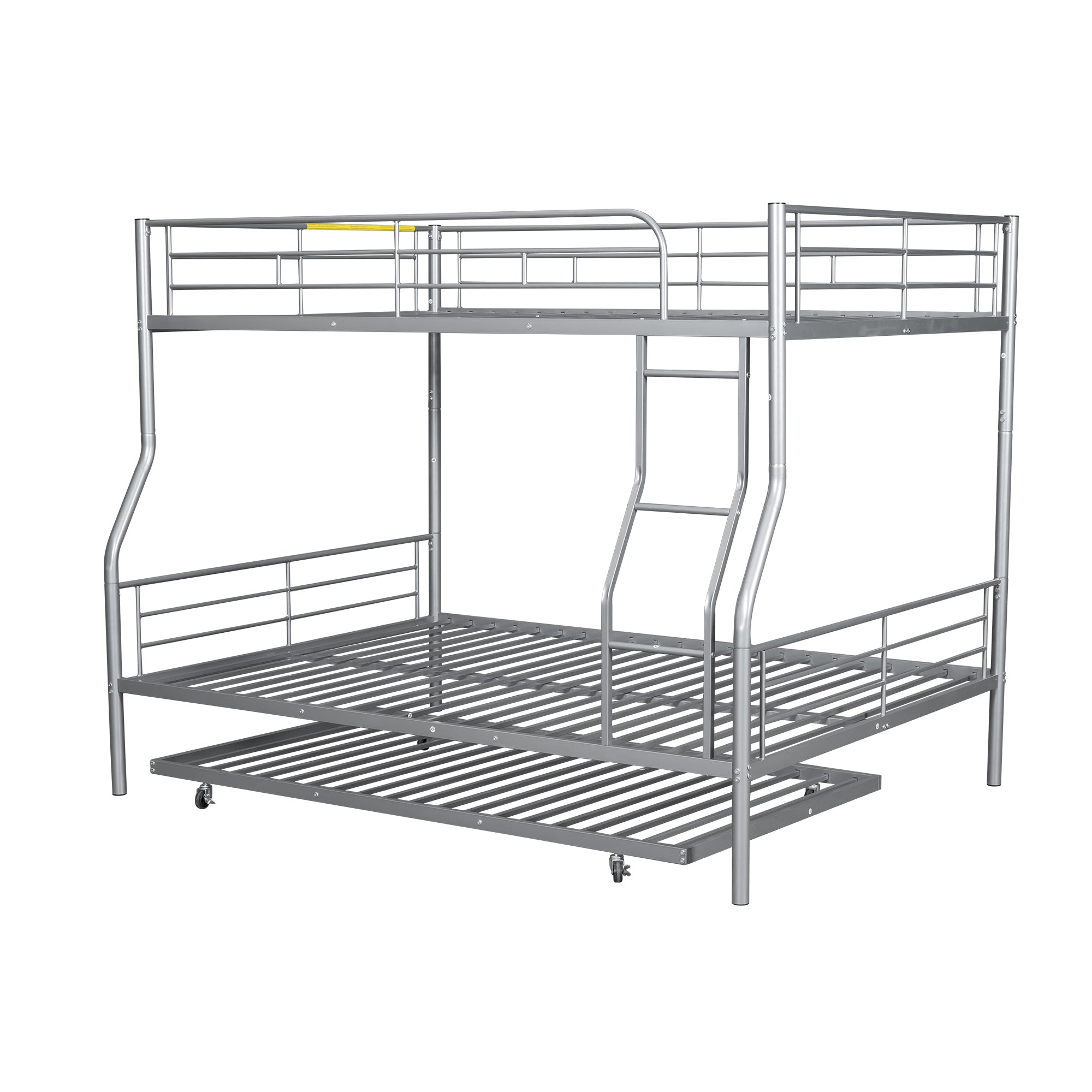 Full XL Over Queen Metal Bunk Bed with Trundle, Silver