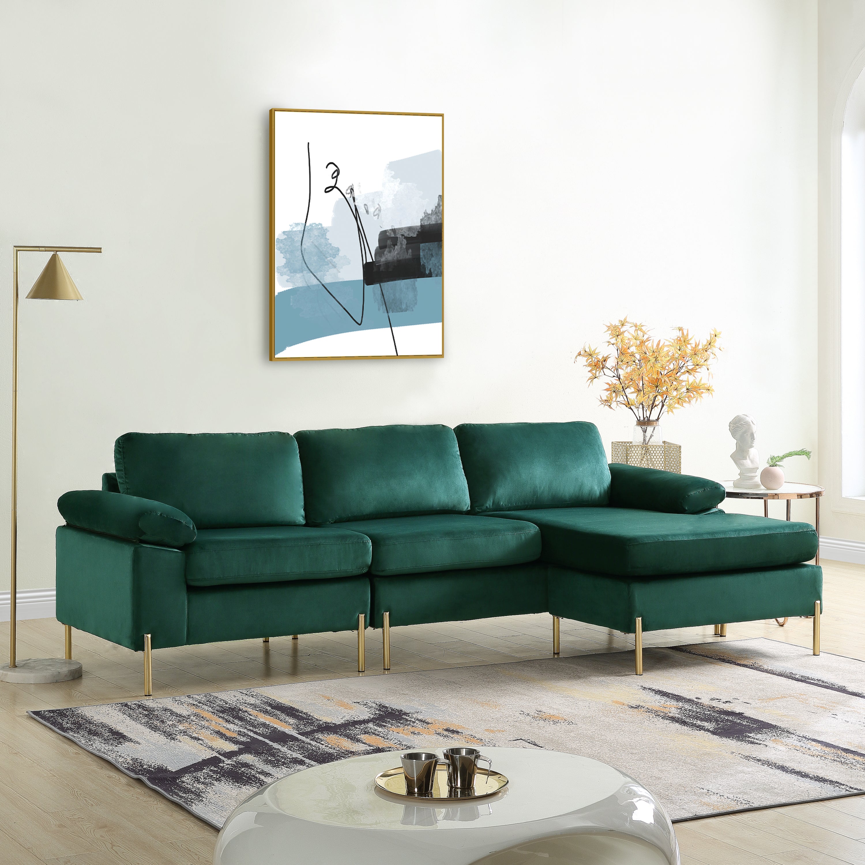 Shannon Velvet Sectional Sofa with Chaise