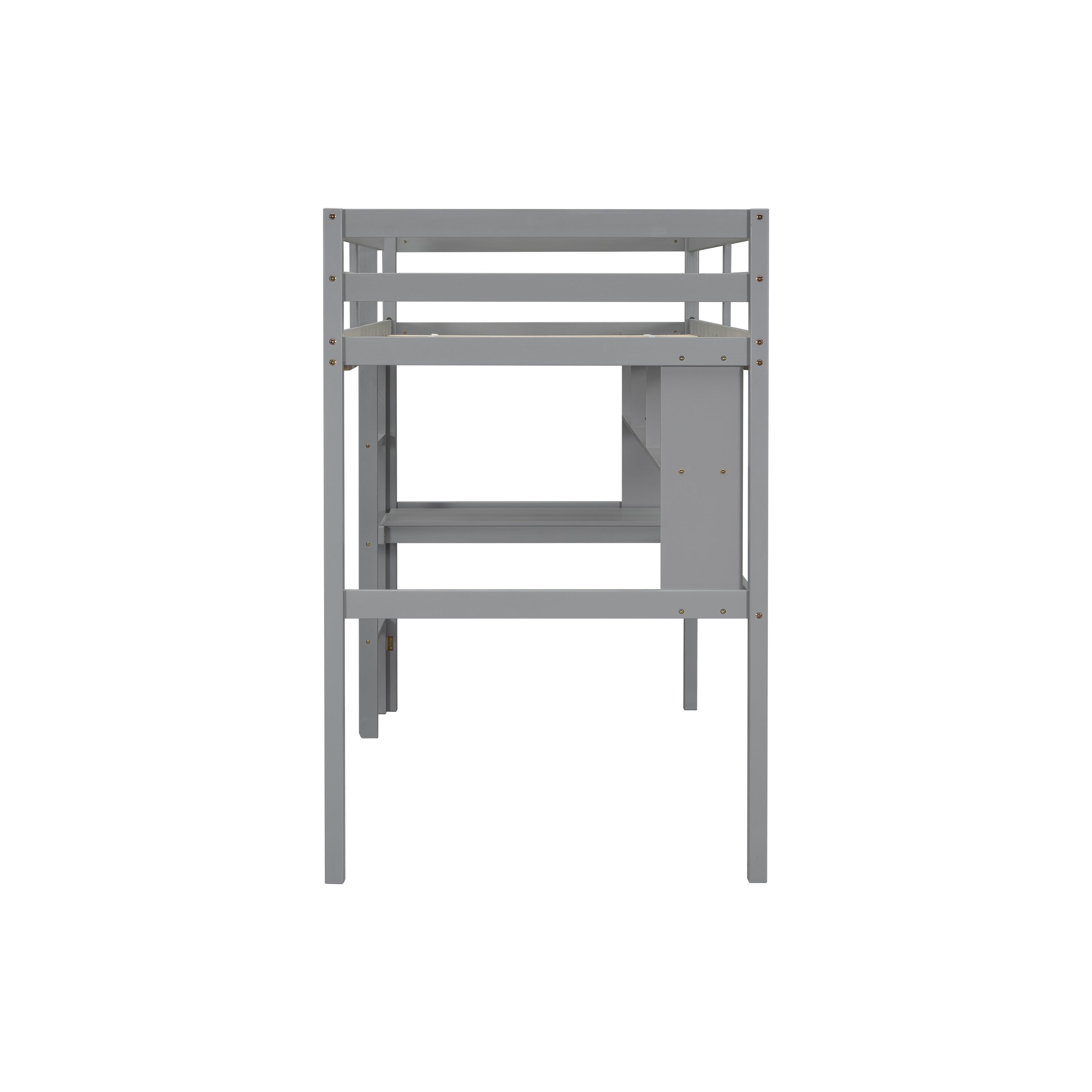 Twin Size Loft Bed with desk and shelves, Safety Guardrail and ladder,Grey