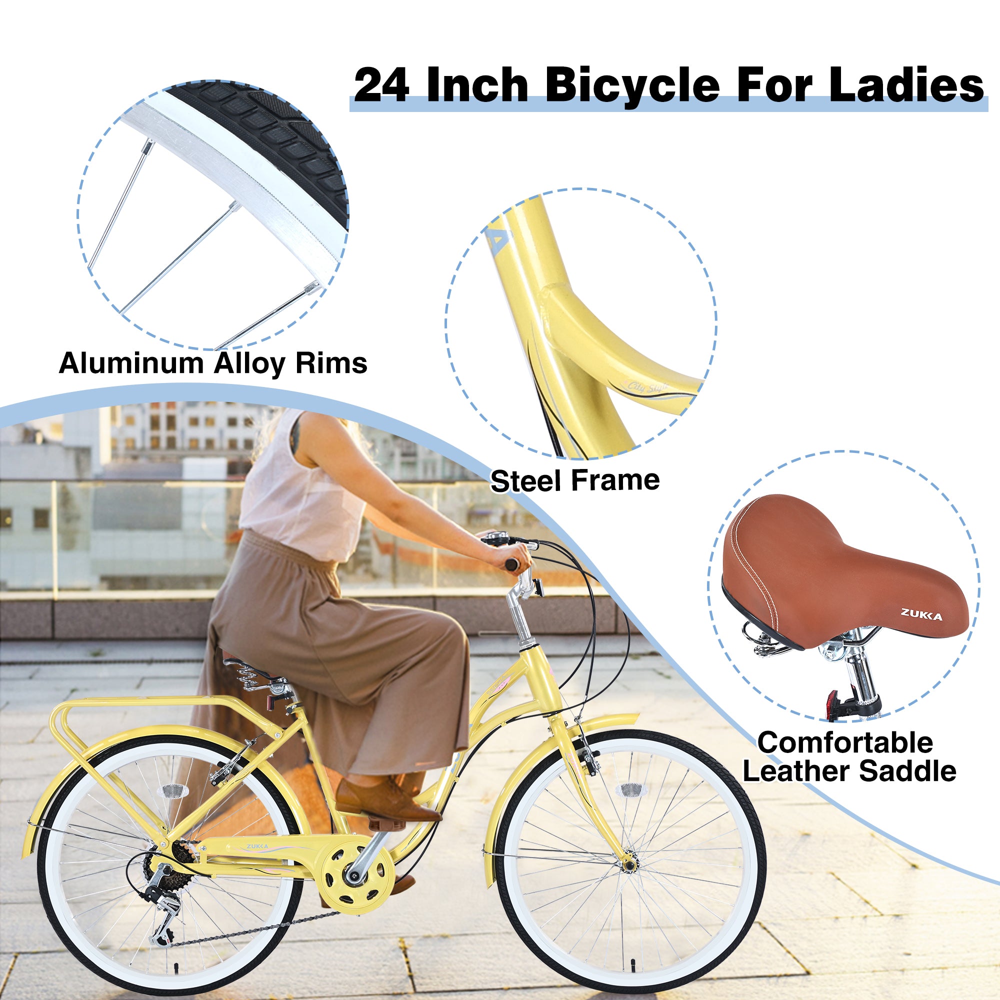 7 Speed, Steel Frame, Multiple Colors 24 Inch Ladies Bicycle