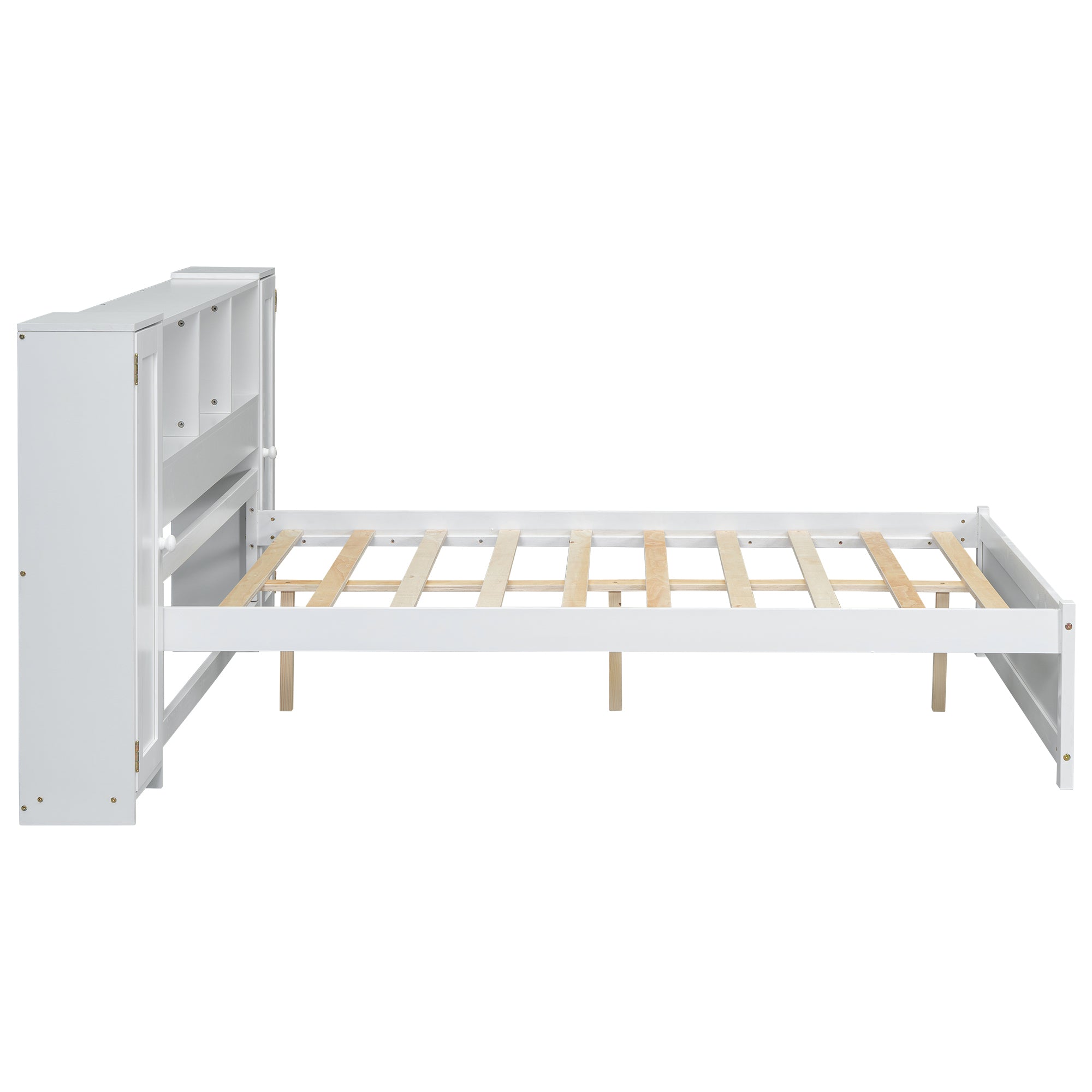 Full Size Platform Bed with Storage Headboard and Lockers, White