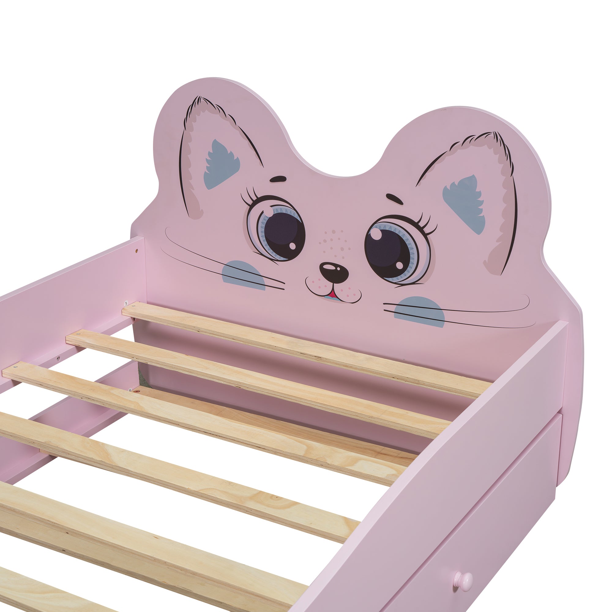 Cartoon Twin Size Platform Bed with Trundle, Pink