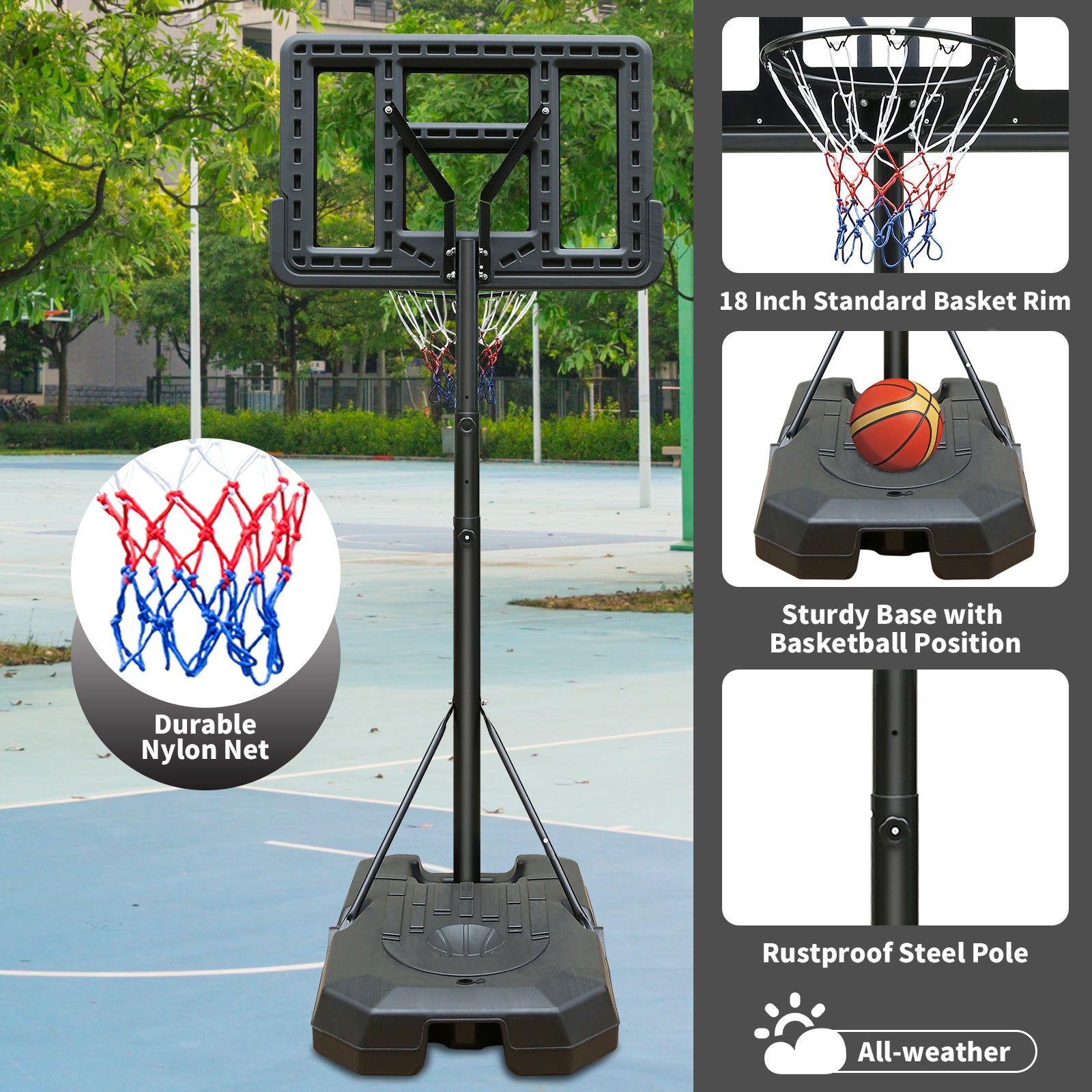 Portable Basketball Hoop Height Adjustable basketball hoop stand 6.5ft - 10ft with 44 Inch Backboard and Wheels for Adults Teens Outdoor Indoor