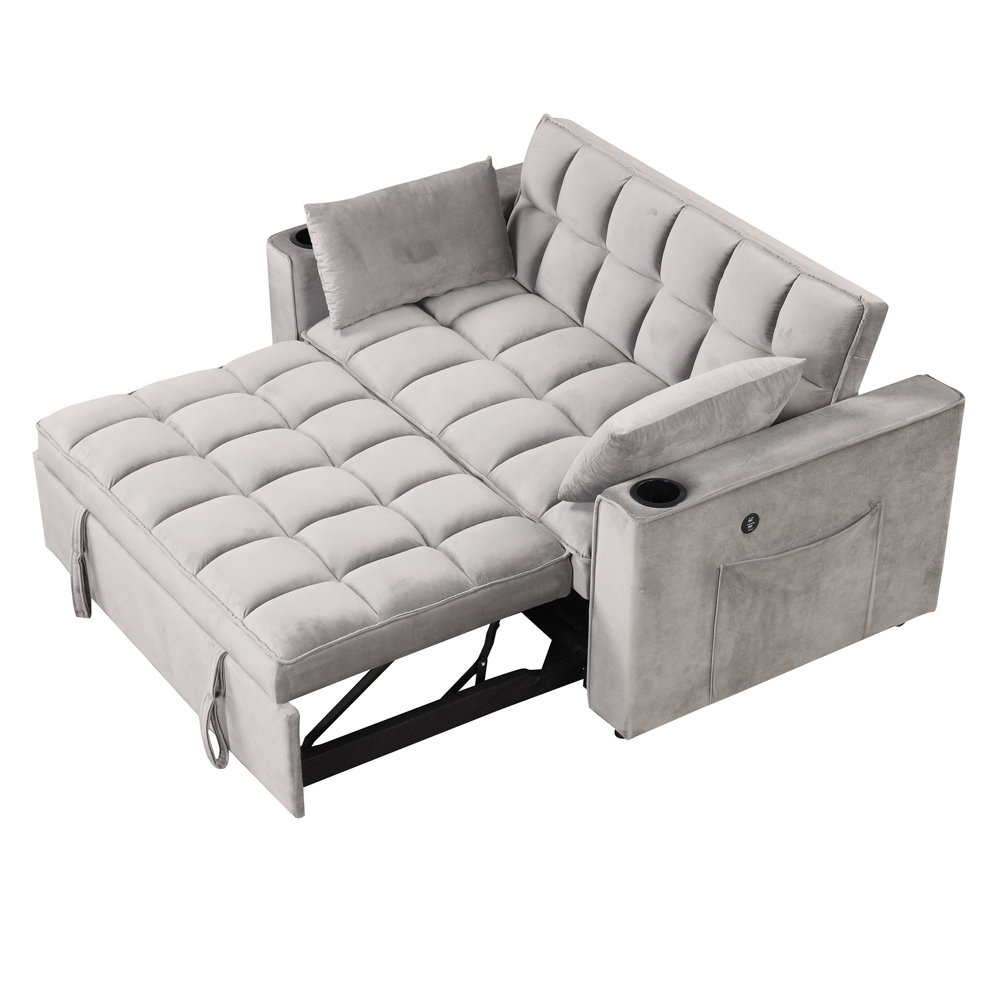 58" 4-1 Multi-functional Sofa Bed with Cup Holder and USB Port for Living Room or Apartments, Gray