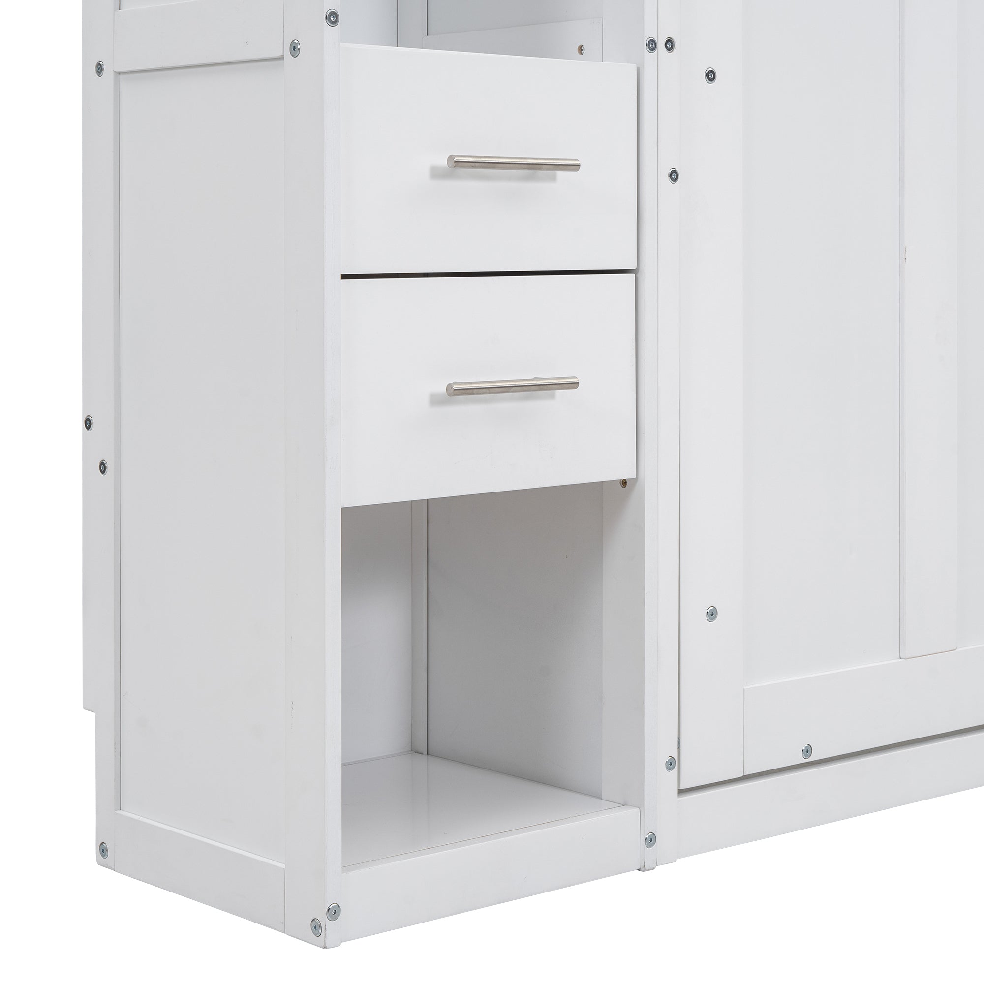 Twin Size Murphy Bed with Lockers and Wardrobes, With installation video, White