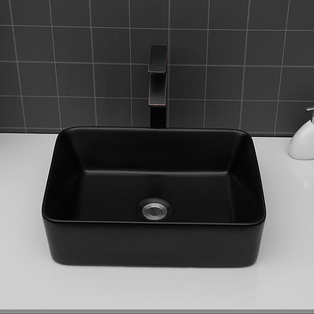 19"x15" Black Ceramic Rectangular Vessel Bathroom Sink