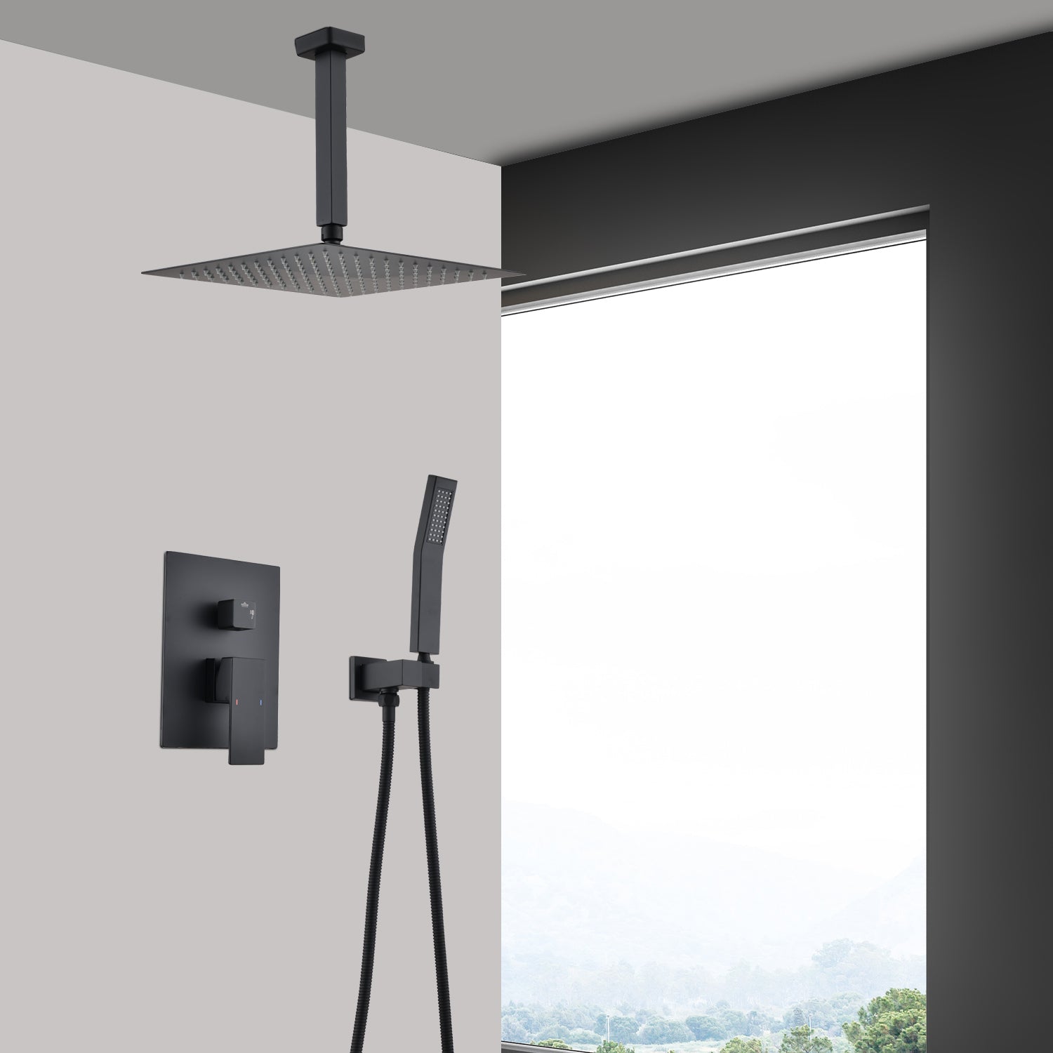 Ceiling Mounted Shower System Combo Set with Handheld and 12"Shower head