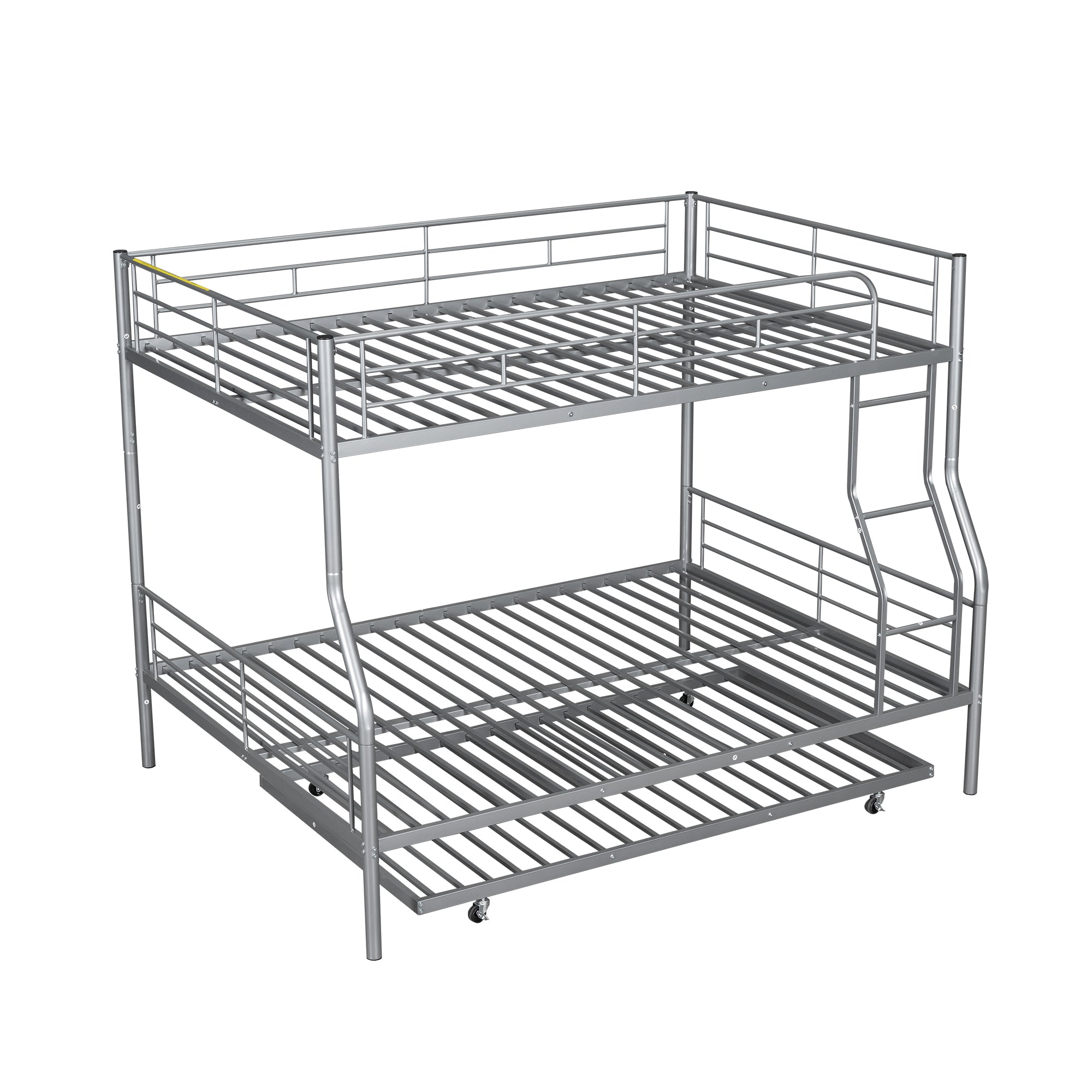 Full XL Over Queen Metal Bunk Bed with Trundle, Silver