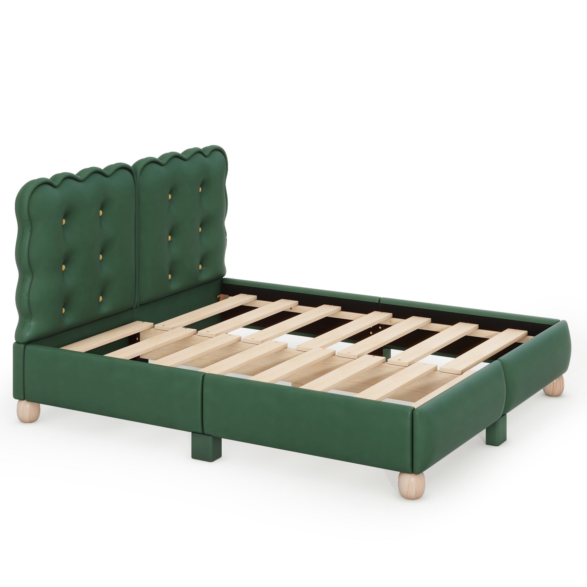 Queen Size Upholstered Platform Bed with Support Legs,Green