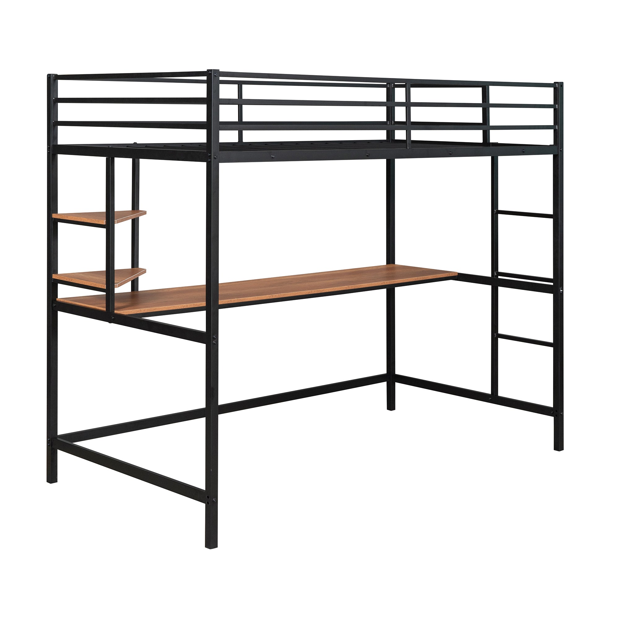 Twin Metal Loft Bed with Desk and Shelve,Black