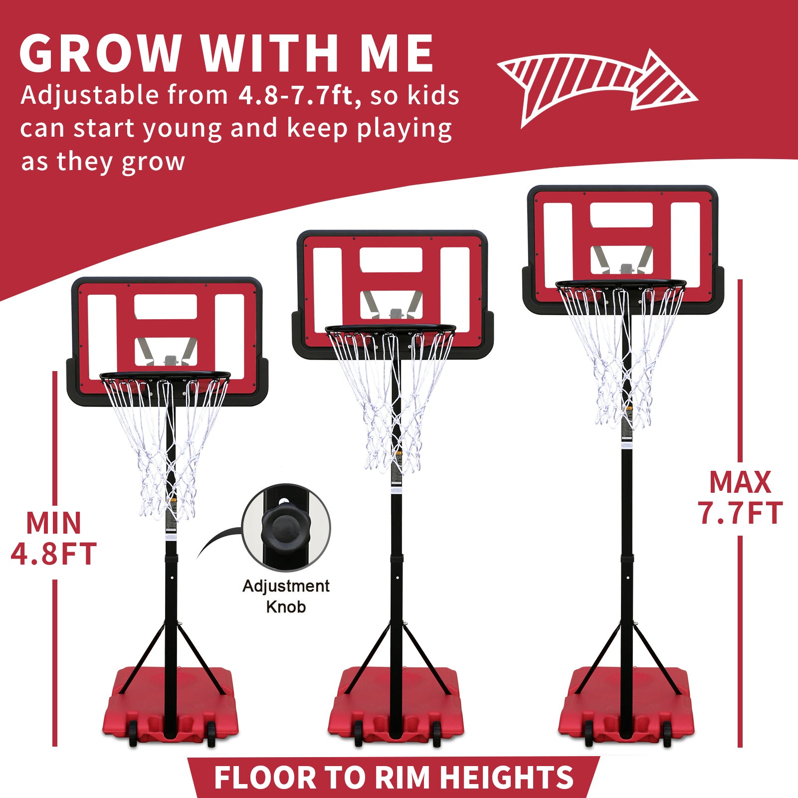 Use for Outdoor Height Adjustable 4.8 to 7.7ft Basketball Hoop 28 Inch Backboard Portable Basketball Goal System with Stable Base and Wheels