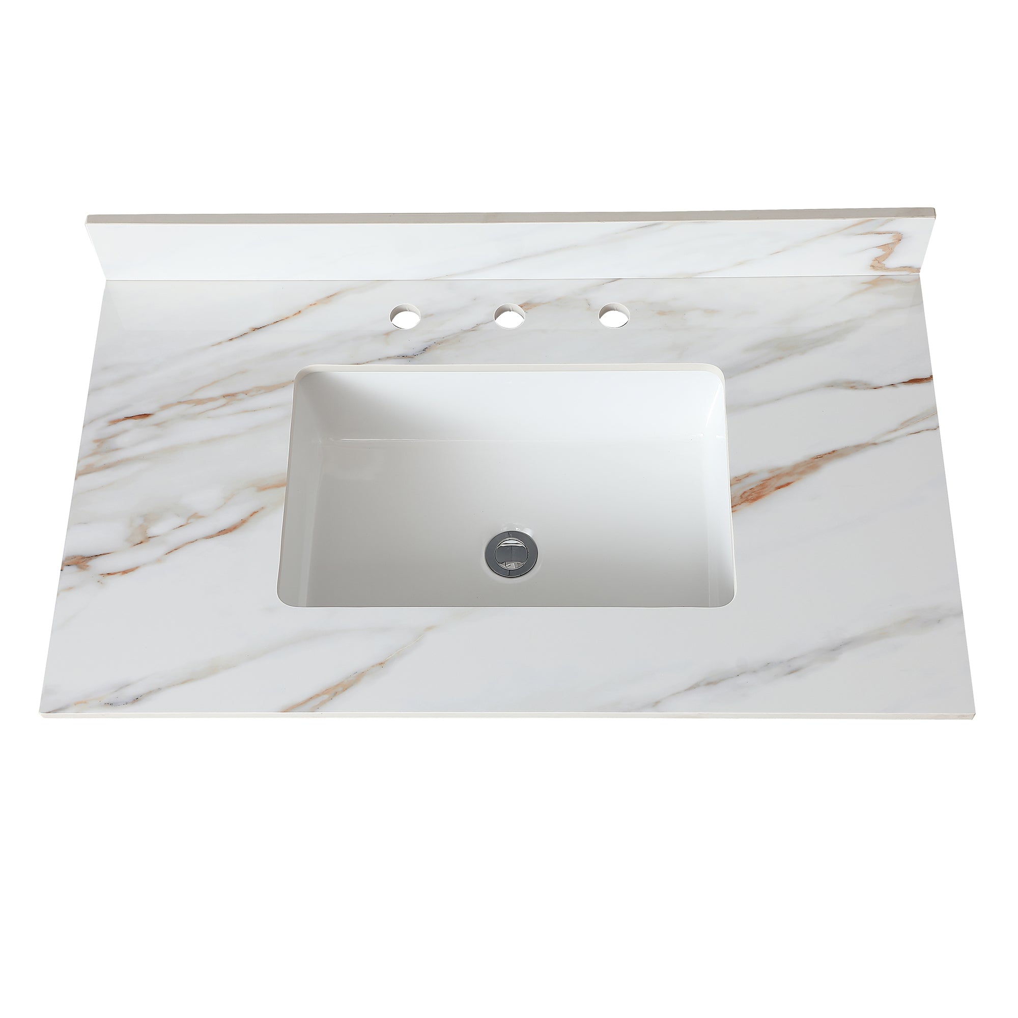 37 Inch Marble Vanity Top, Bathroom Vanity Top with Undermount Rectangular Middle Sink and 4" Height Backsplash, Pre-Drilled 8 Inch Faucet Hole Spread Vanity Top, Carrara white with veins