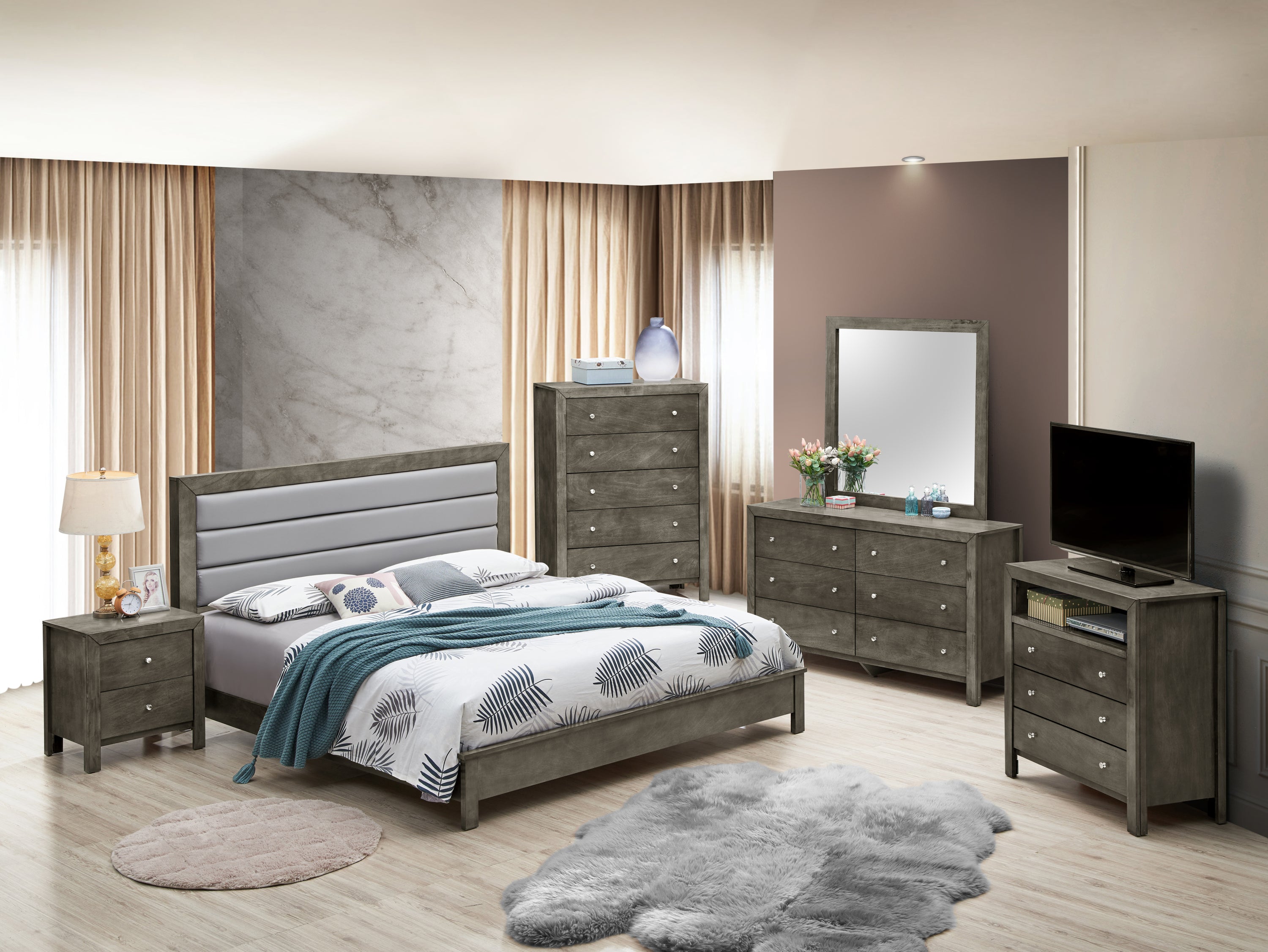 Stylish Gray Full Bed With Functionality