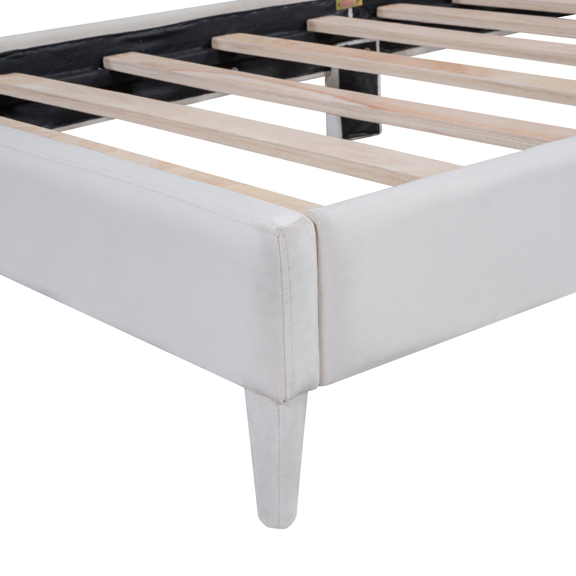 Twin Size Upholstered Cloud-Shape Bed ,Velvet Platform Bed with Headboard,No Box-spring Needed,Beige