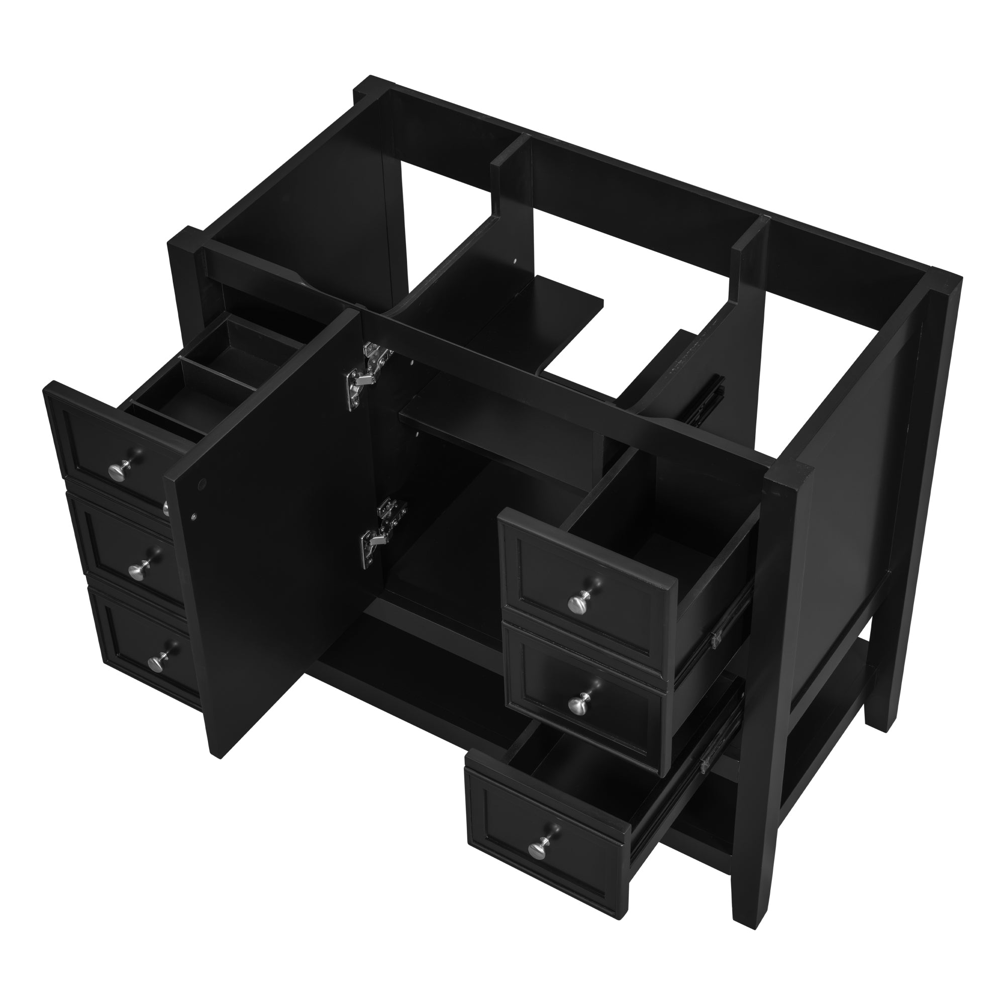 36" Bathroom Vanity without Sink, Cabinet Base Only, One Cabinet and three Drawers, Black