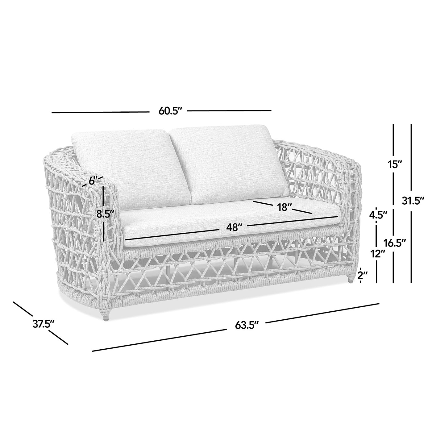 Everly 63.5" Woven Frame Barrel Deep Seating Patio Loveseat Sofa, Oat Beige Axroma Olefin