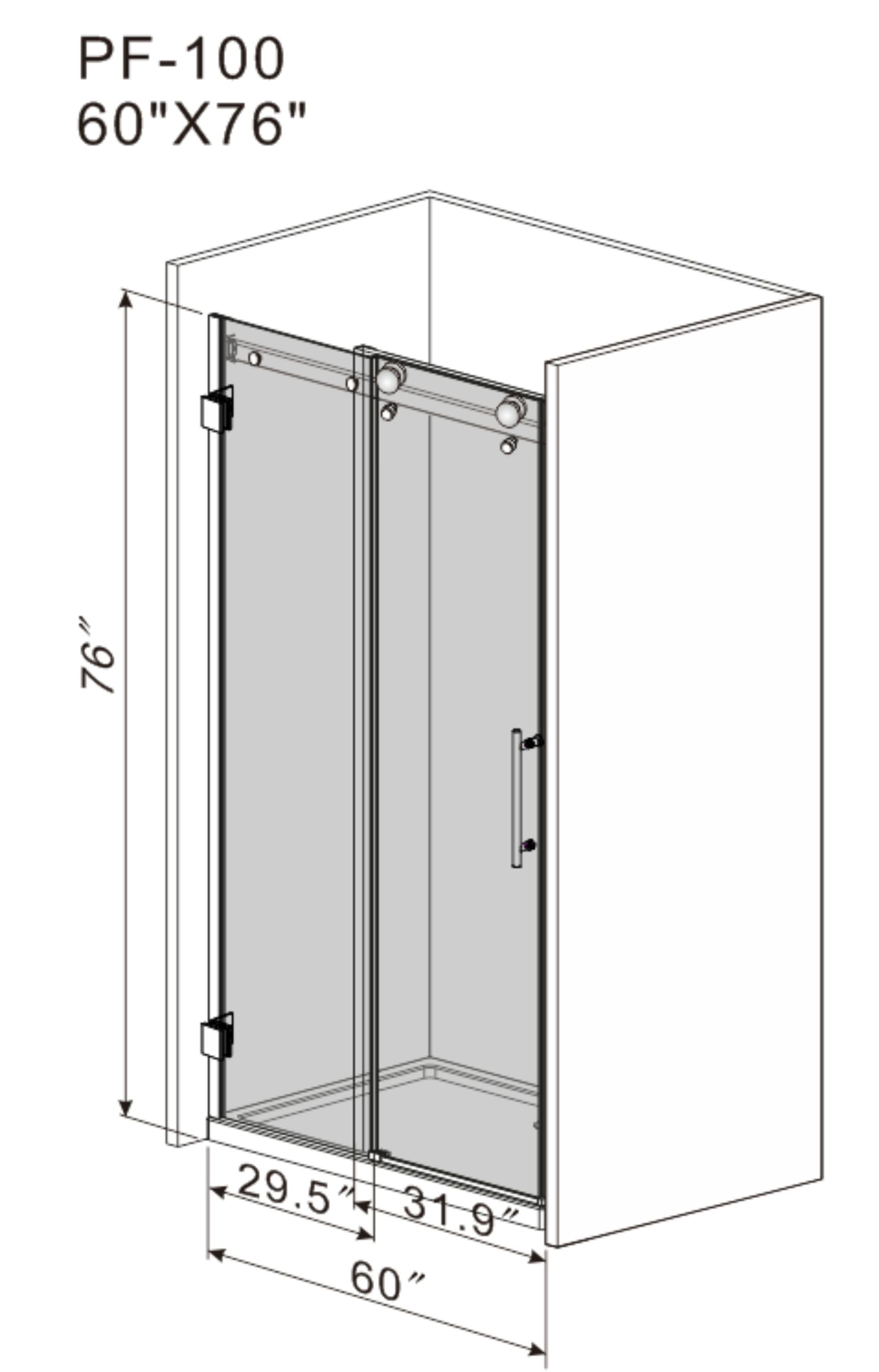 Frameless Sliding Glass Shower Doors 60"W x 76"H with 3/8"(10mm) Clear Tempered Glass, Matt Black Finish