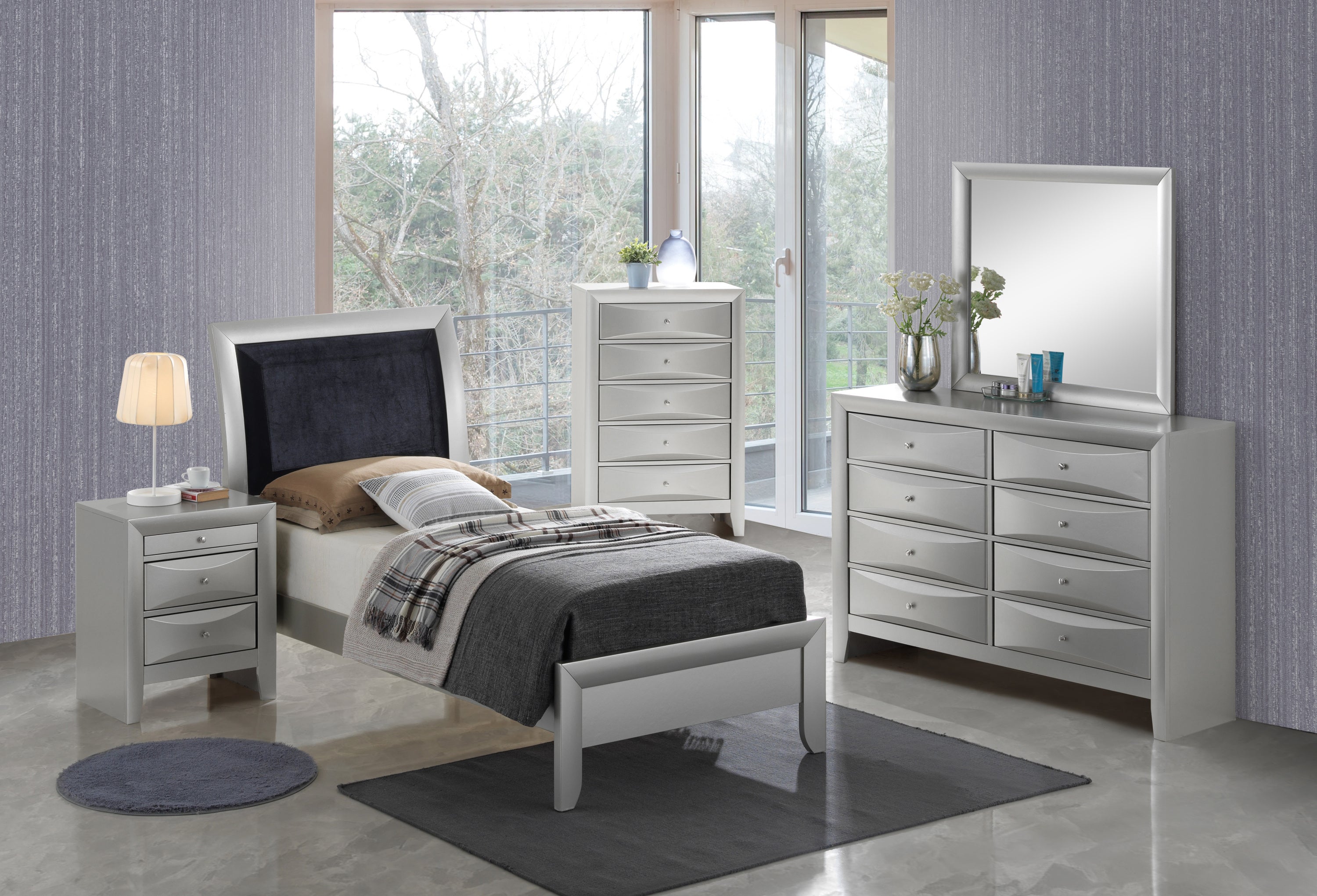 Contemporary Silver Champagne Twin Bed