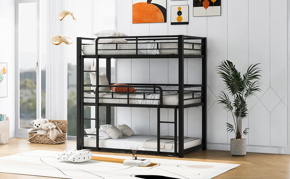 Metal Twin Size Triple Bunk Bed, Black(Old SKU: SM000230AAB-1)