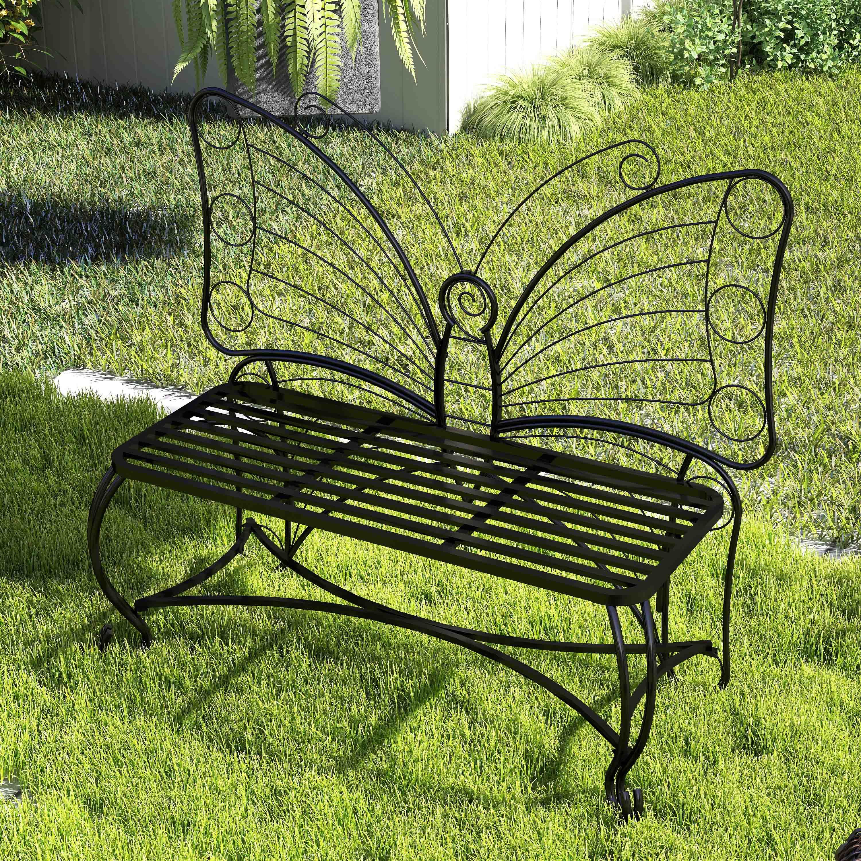 Butterfly Cast Metal Garden Bench, Outdoor Bench Patio Seat, Park Bench Outdoor Seating for Garden, Yard, Park, Entryway