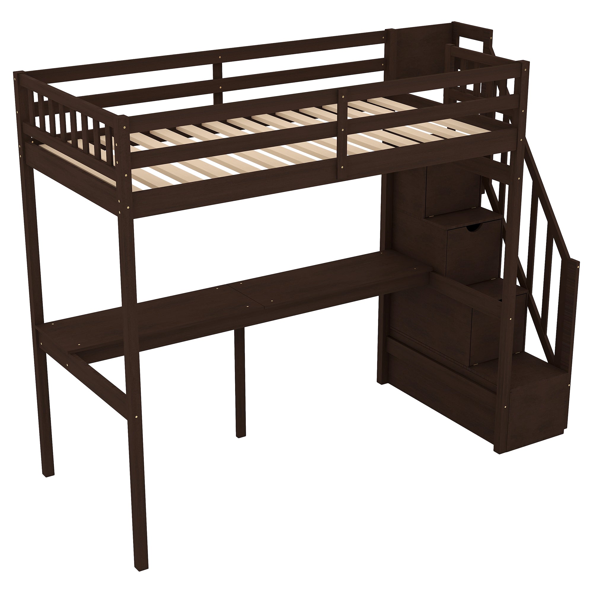 Twin Size Loft Bed with Storage Staircase and Built-in Desk, Espresso (Old SKU:GX000903AAP)