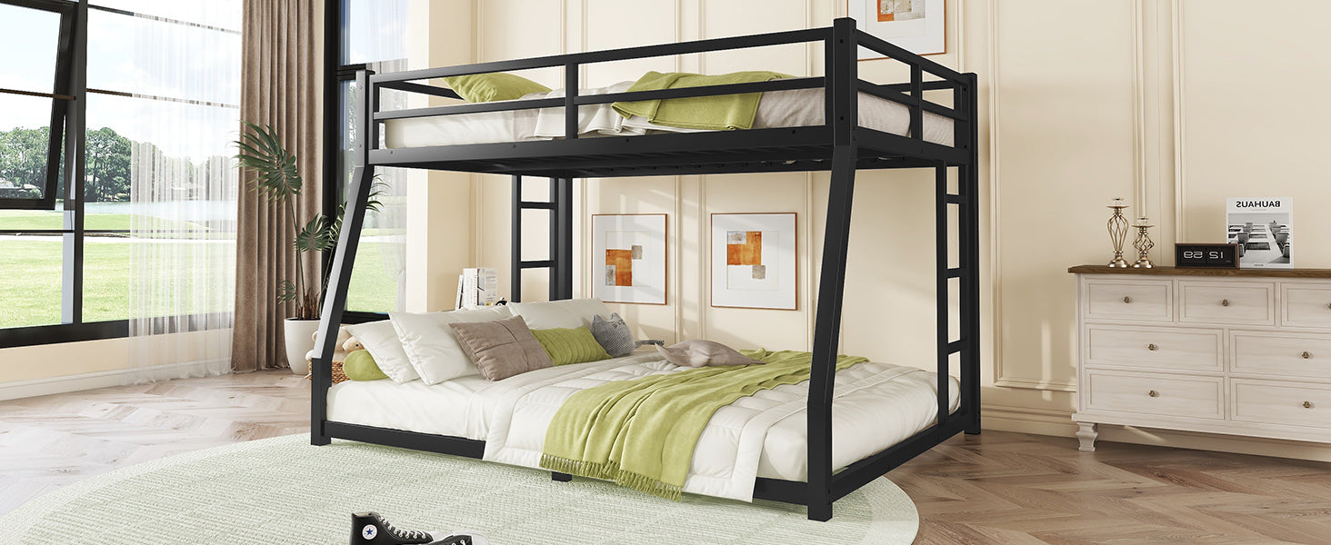 Metal Full XL over Queen Bunk Bed for Teens and Adults,Space-Saving/Noise Reduced/No Box Spring Needed, Black