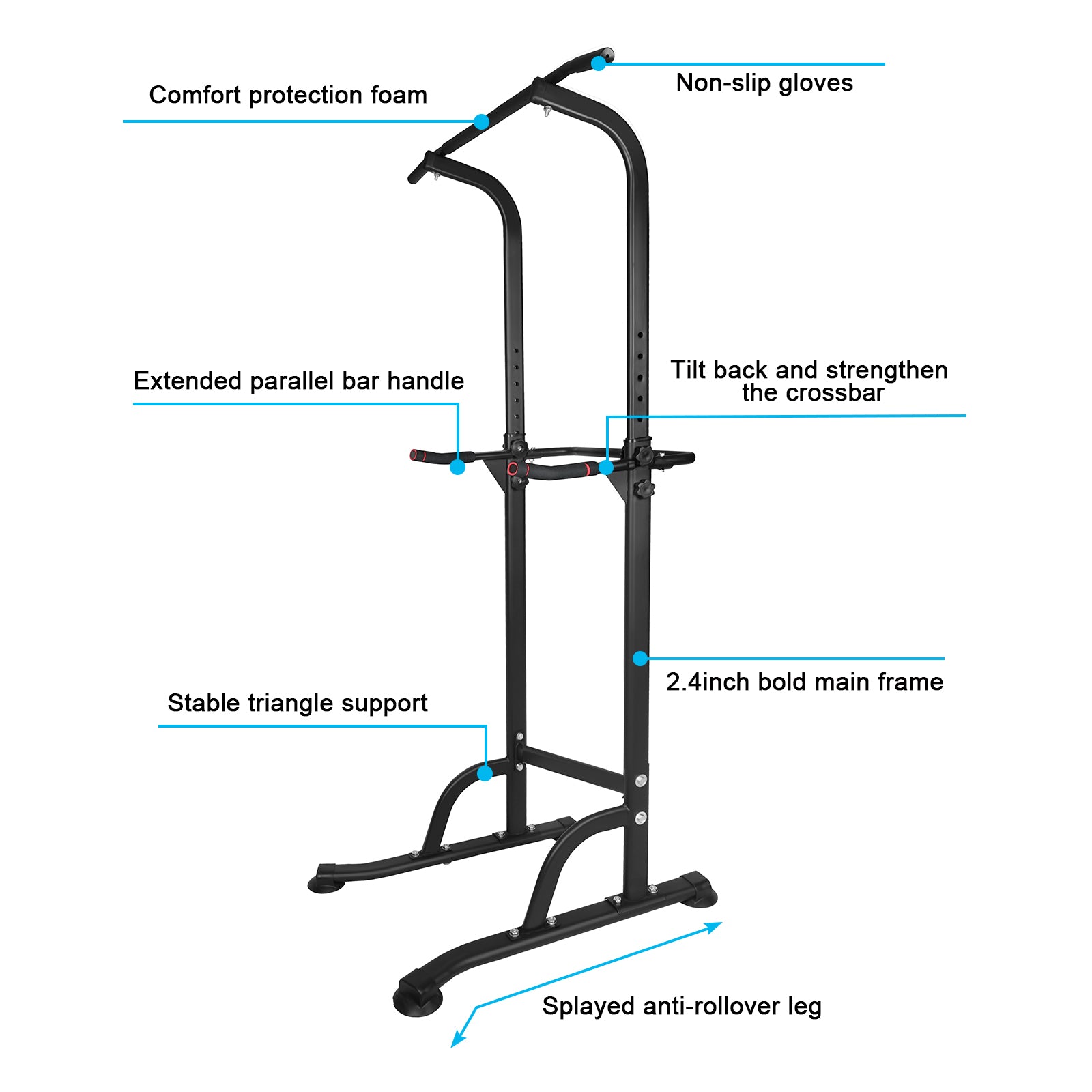 Power Tower Dip Station Adjustable Height Heavy Duty Multi-Function Fitness Training Equipment