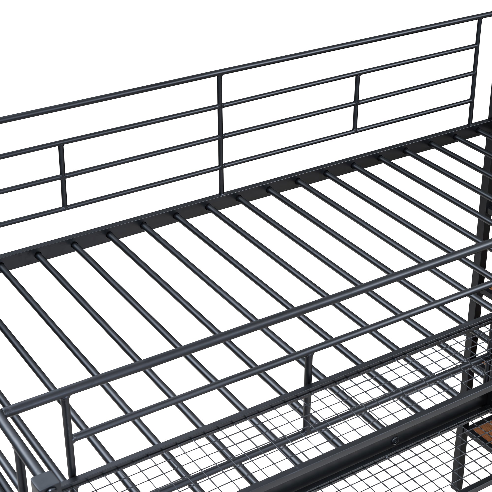 Twin Size Metal Loft Bed with Upper Grid Storage Shelf and Lateral Storage Ladder, Black