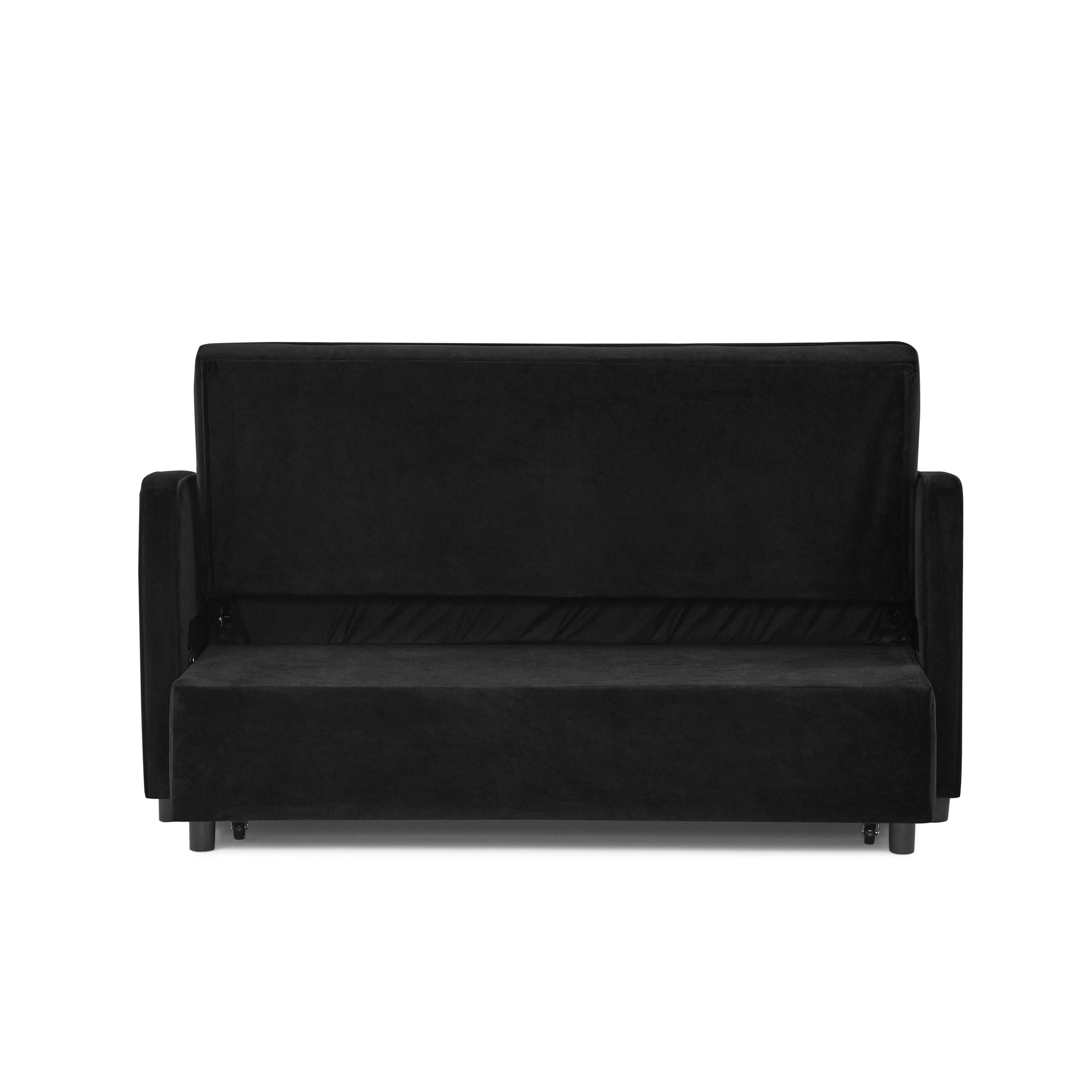 Loveseats Sofa Bed with Pull-out Bed,Adjsutable Back and Two Arm Pocket,TypeC and USB Charging with Copper nail,Black (47"x53"x31")