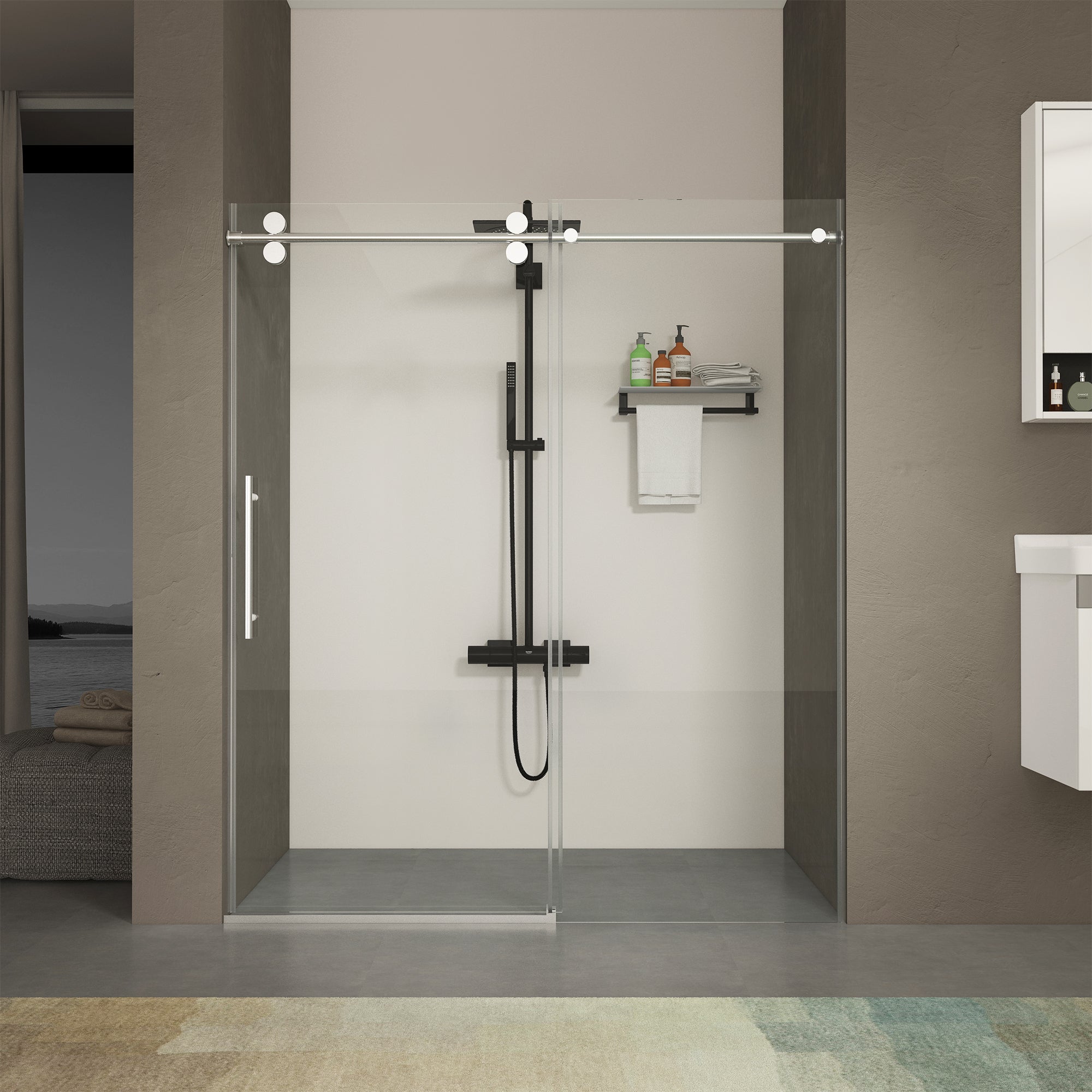 56"-60"W x 70"H Frameless Shower Door, Sliding Shower Door, with Premium 5/16"(8mm) Thick Tempered Glass Shower Enclosure ,Double Side Easy Clean Coat,Chrom Finished With Buffer