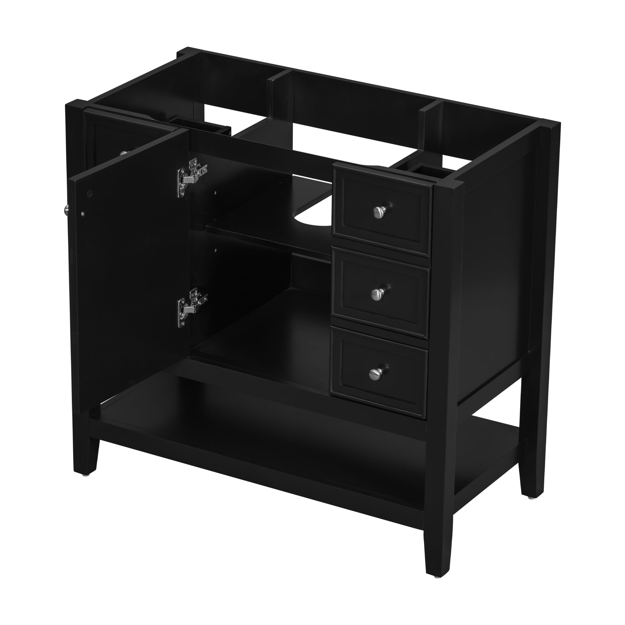 36" Bathroom Vanity without Sink, Cabinet Base Only, One Cabinet and three Drawers, Black